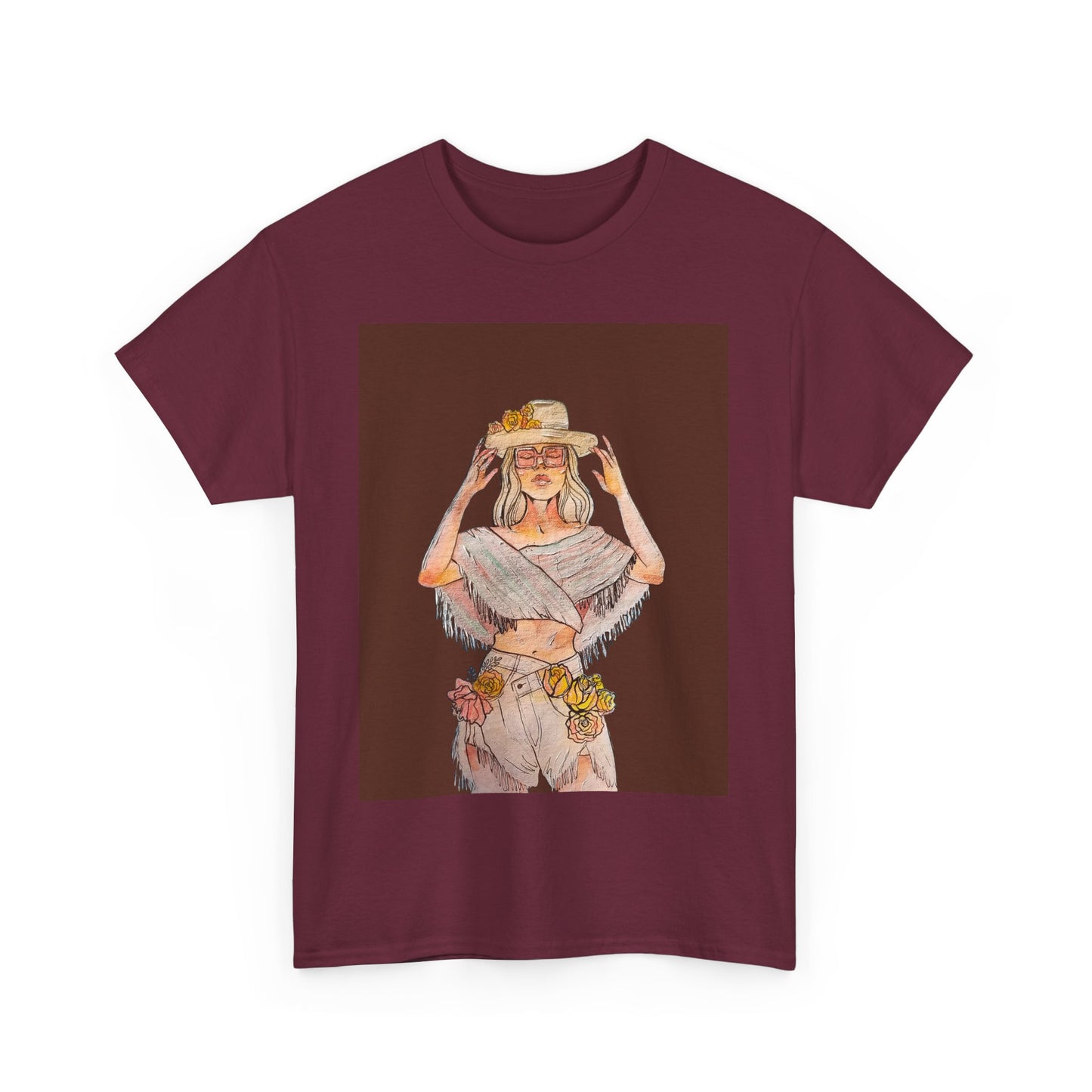 Bohemian Vibes Unisex Heavy Cotton Vintage Tee, Casual Wear, Summer Style Shirt, Gift for Her, Festival Outfit, Art-Inspired Apparel