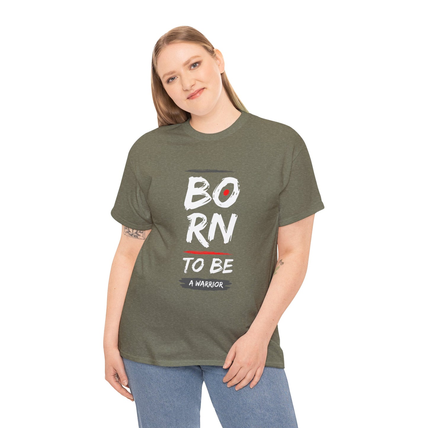 Born to Be a Warrior Unisex Heavy Cotton Tee, Inspirational Shirt for Veterans, Motivational Gift, Fitness Apparel, Casual Wear