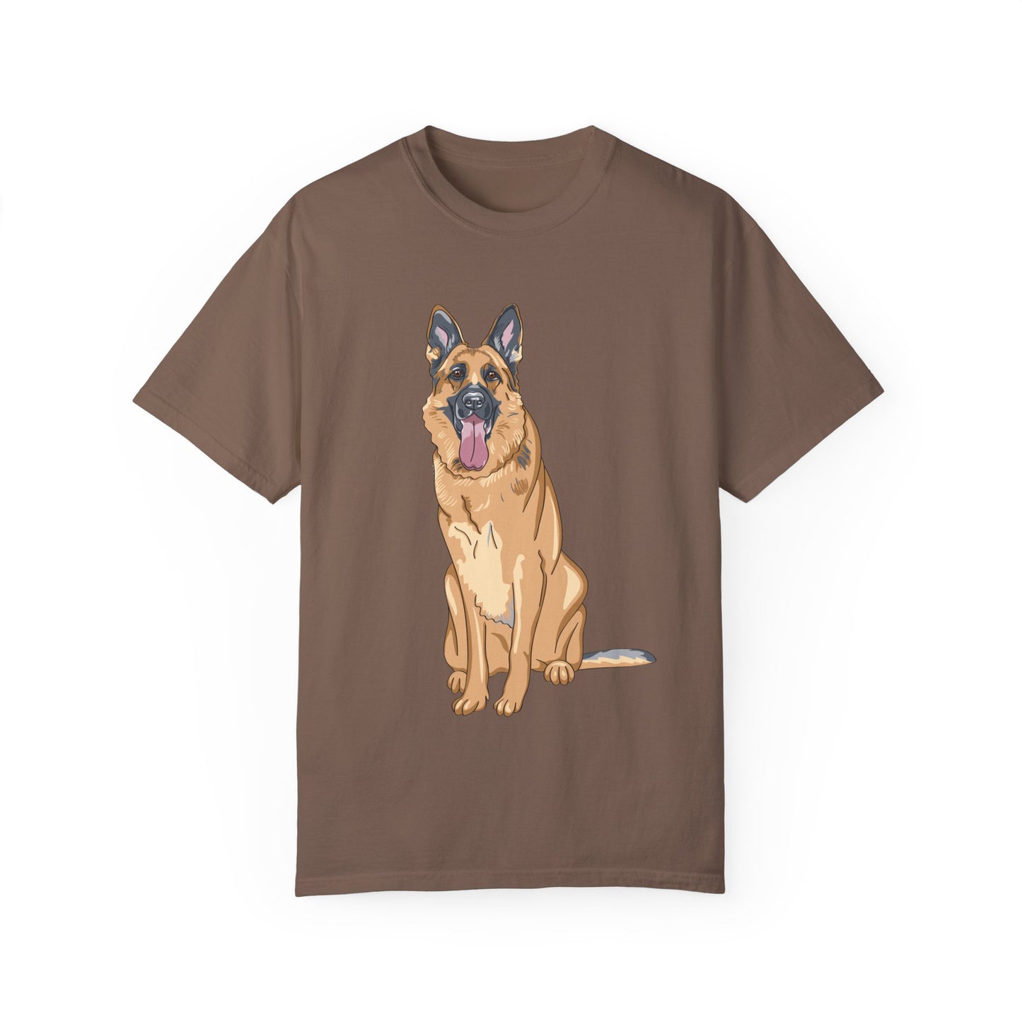 Unisex Dog Lover T-Shirt With Graphic of Giant German Shepherd Sloppily Sitting Leaving Tongue Out