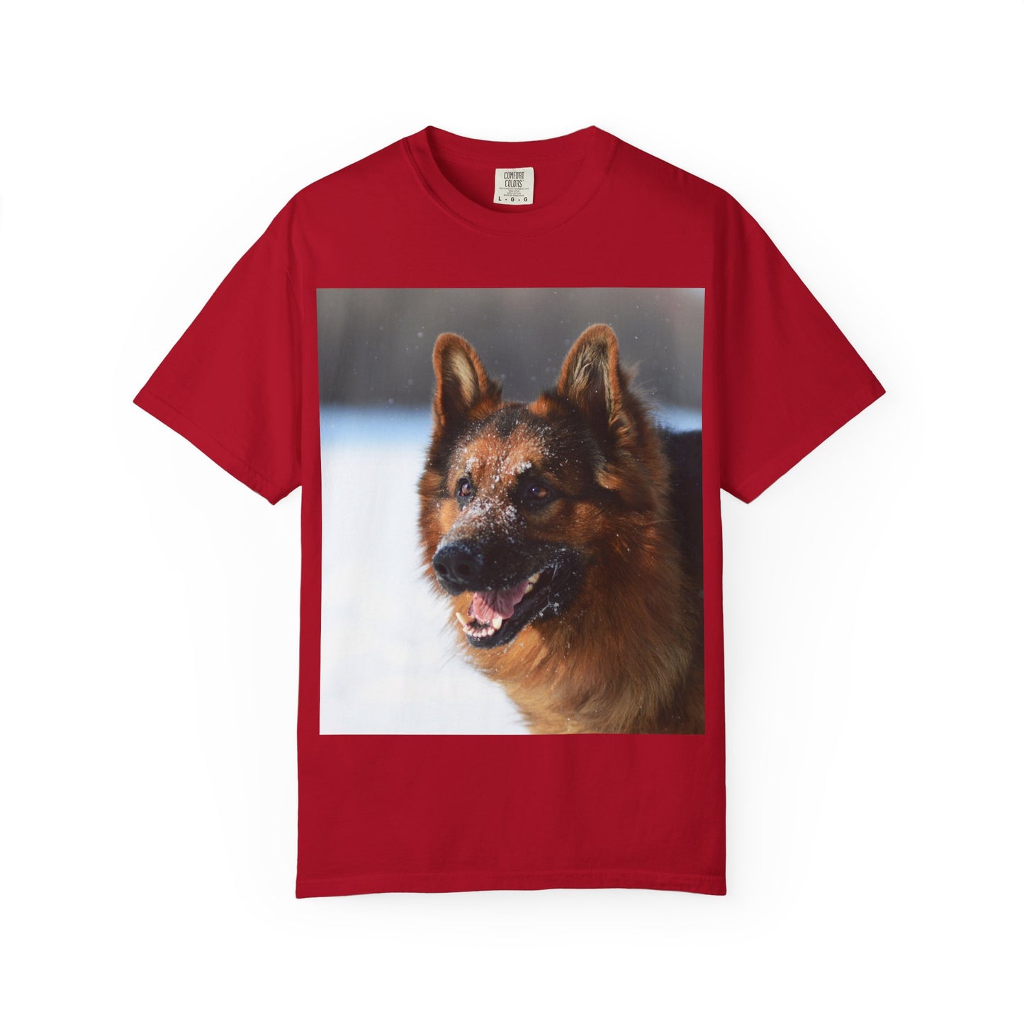 Unisex Dog Photograph T-Shirt - Giant German Shepherd In the Snow