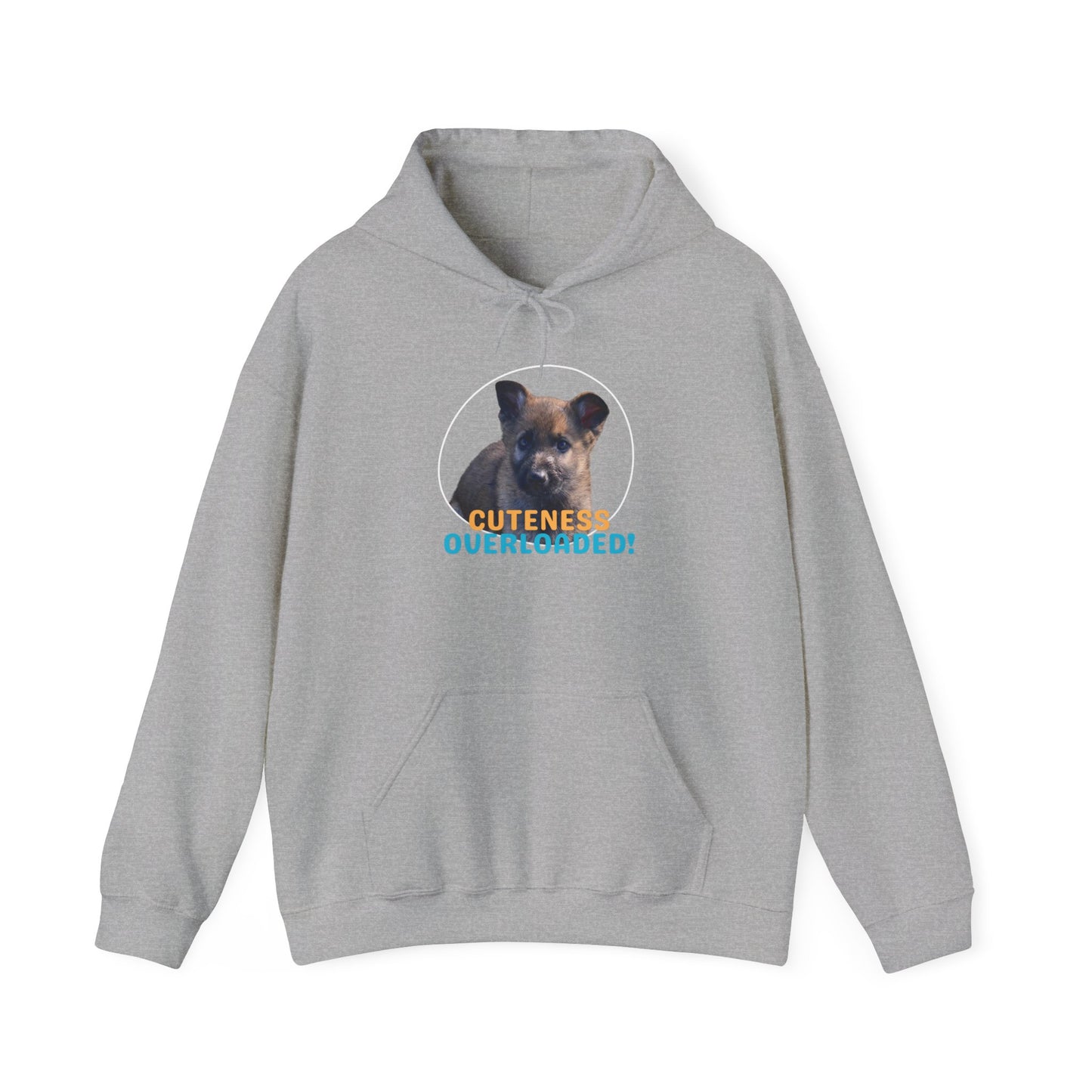 Unisex Dog Lover Hoodie With Cute Sable German Shepherd Puppy and Caption Cuteness Overloaded
