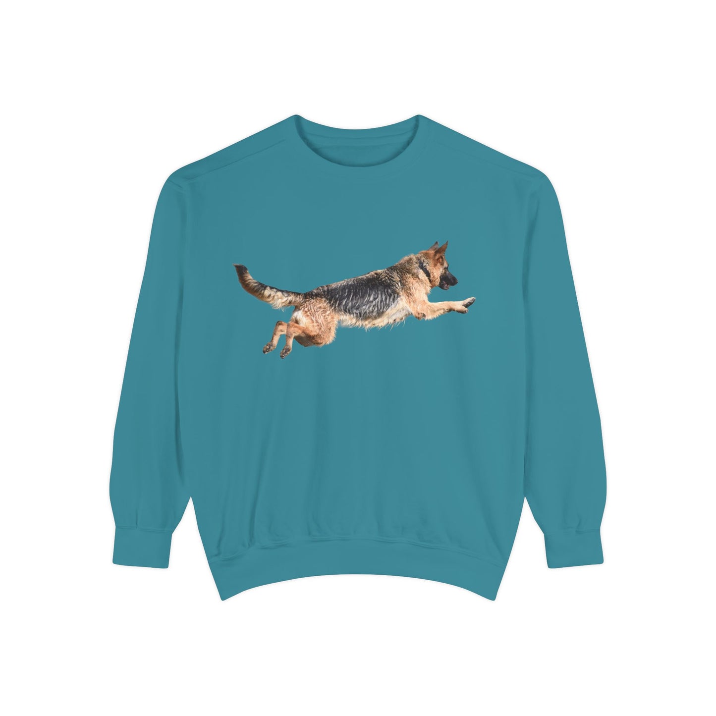 Unisex Dog Lover Sweatshirt With a Wet German Shepherd Jumping in the Air