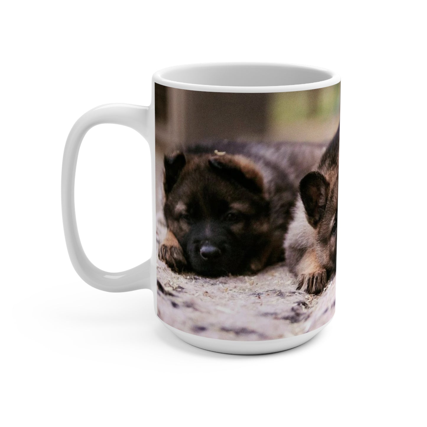 Adorable 15oz Dog Lover Ceramic Mug With Three Sable German Shepherd Puppies