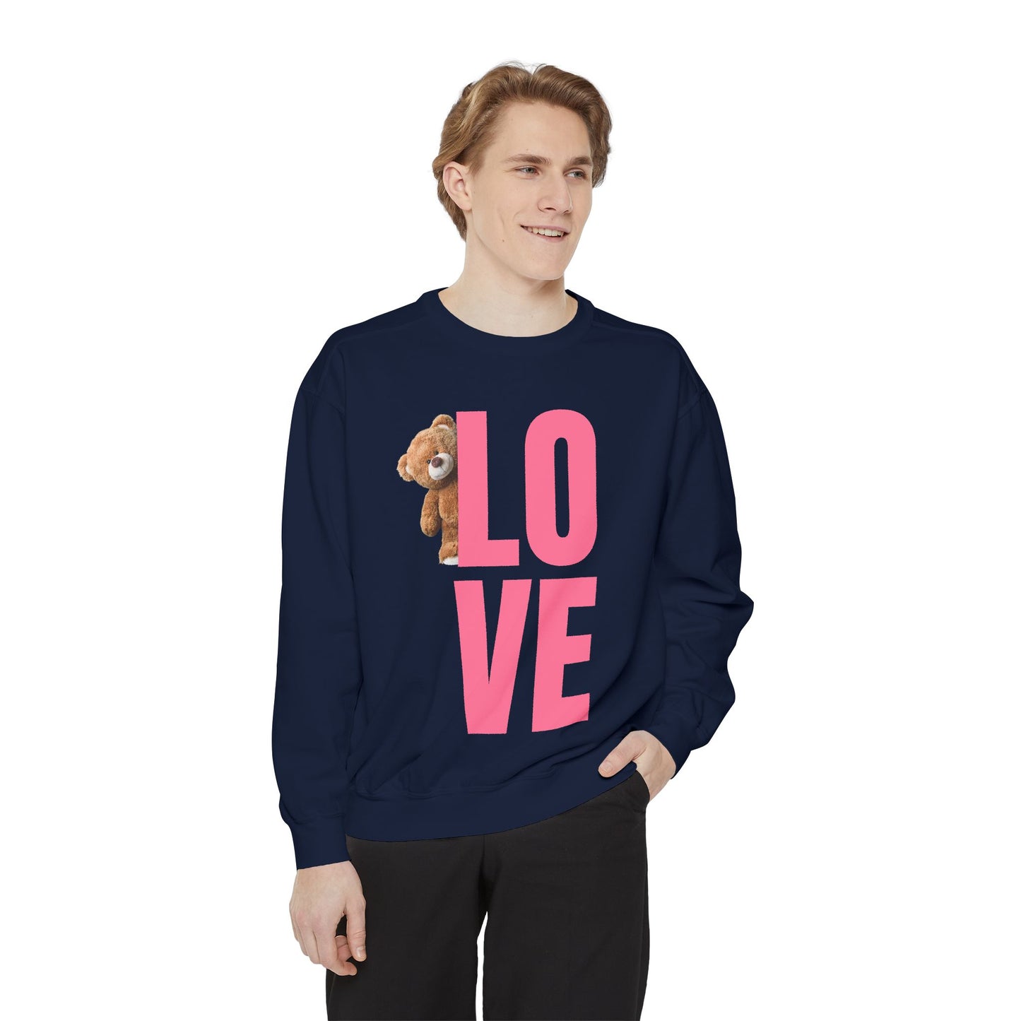 Unisex Valentine's Day Sweatshirt With Cute Brown Behind the Letter L