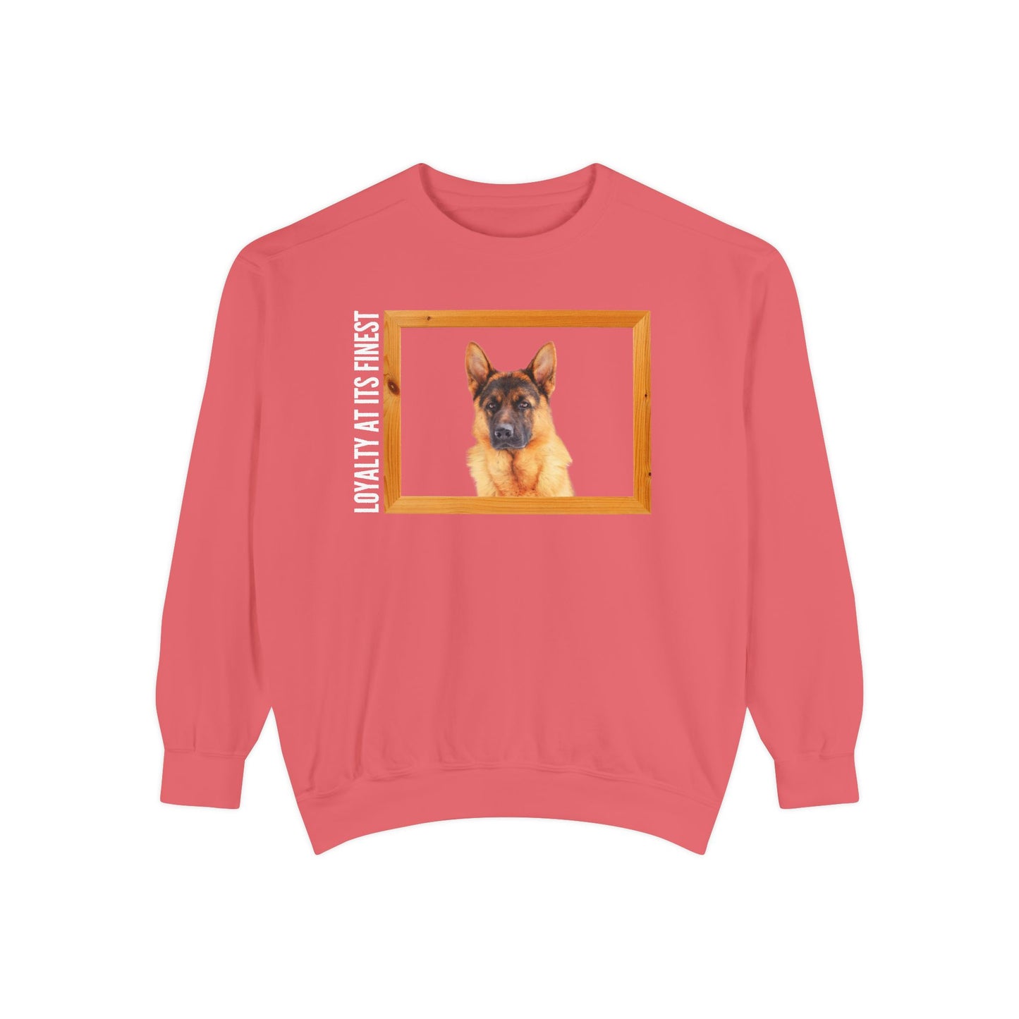 Unisex Dog Lover Sweatshirt With a German Shepherd's Head Inside a Wooden Frame and Caption Loyalty at Its Finest