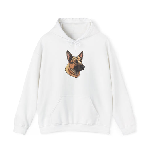 Unisex Dog Lover Hoodie With a Close Up Graphic of Serious German Shepherd
