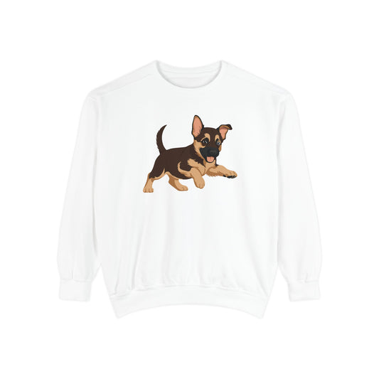 Unisex Dog Lover Sweatshirt With a Graphic of Cute Playing German Shepherd Puppy