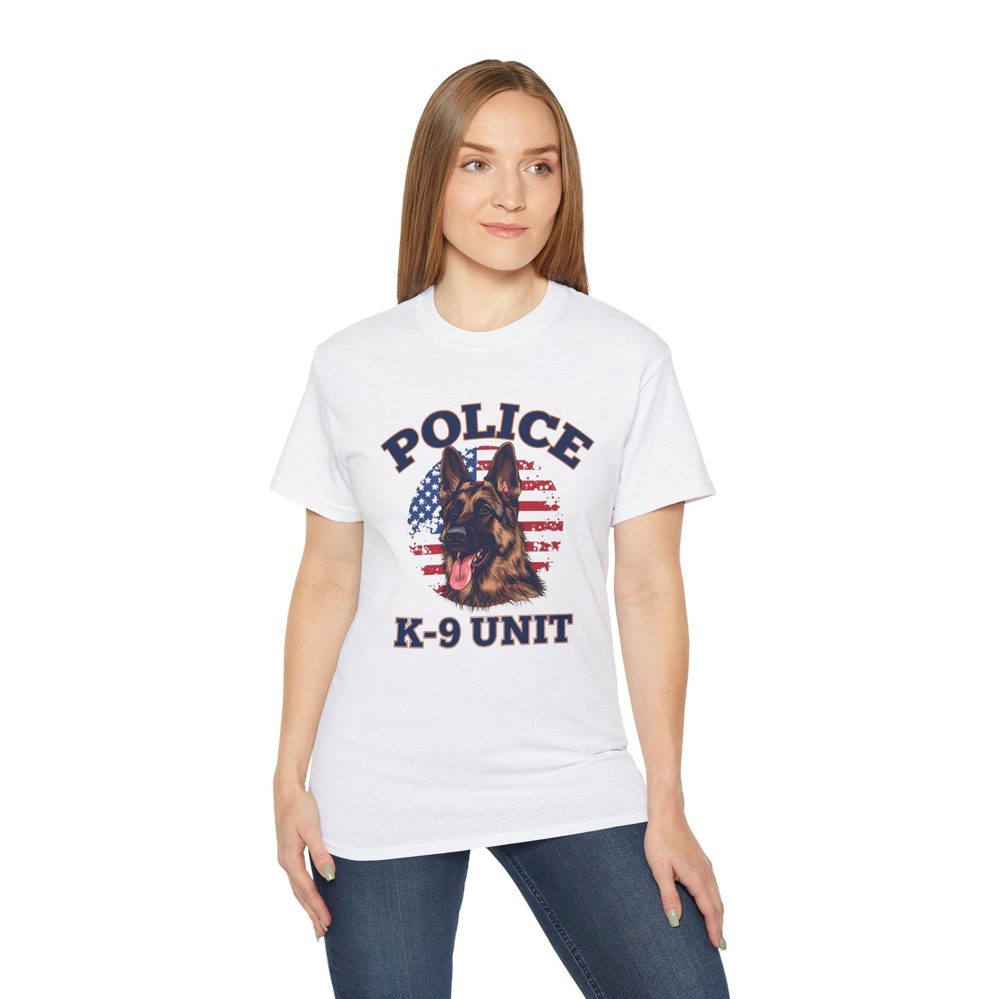 Patriotic Police K-9 Unit Tee for Dog Lovers, Unisex Cotton T-Shirt, Dog Handler Gift, Gifts for Law Enforcement