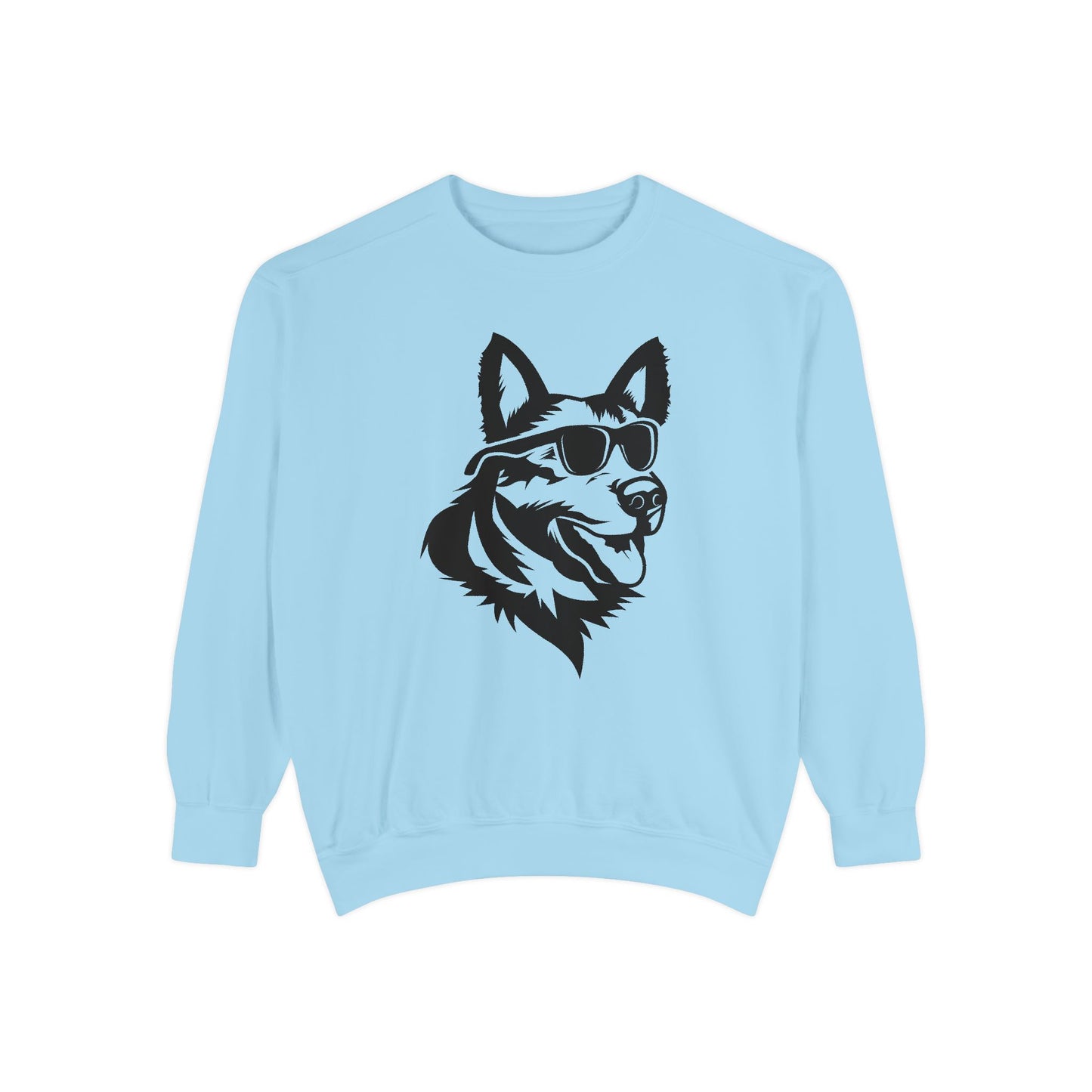 Unisex Dog Lover Sweatshirt With a Close Up Graphic of German Shepherd Wearing Black Glasses