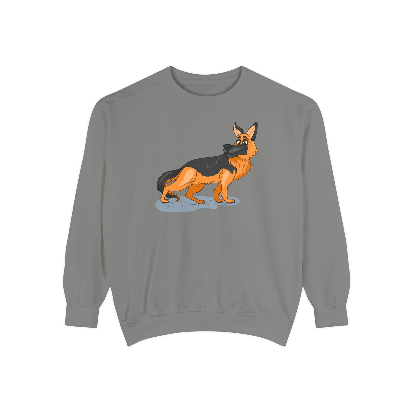Unisex Dog Lover Sweatshirt With a Cartoon of Astonished German Shepherd Turning His Head