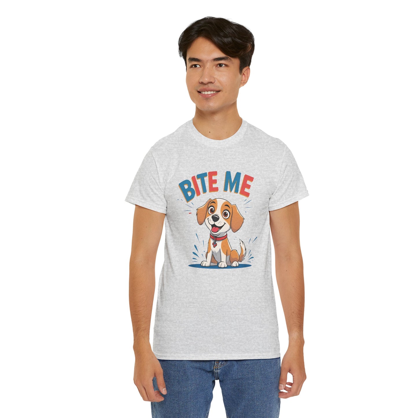 Playful Dog Lover Tee, Bite Me Unisex Cotton T-Shirt for Dog Trainers, Funny Gift for Dog Lovers, Cute Dog Apparel