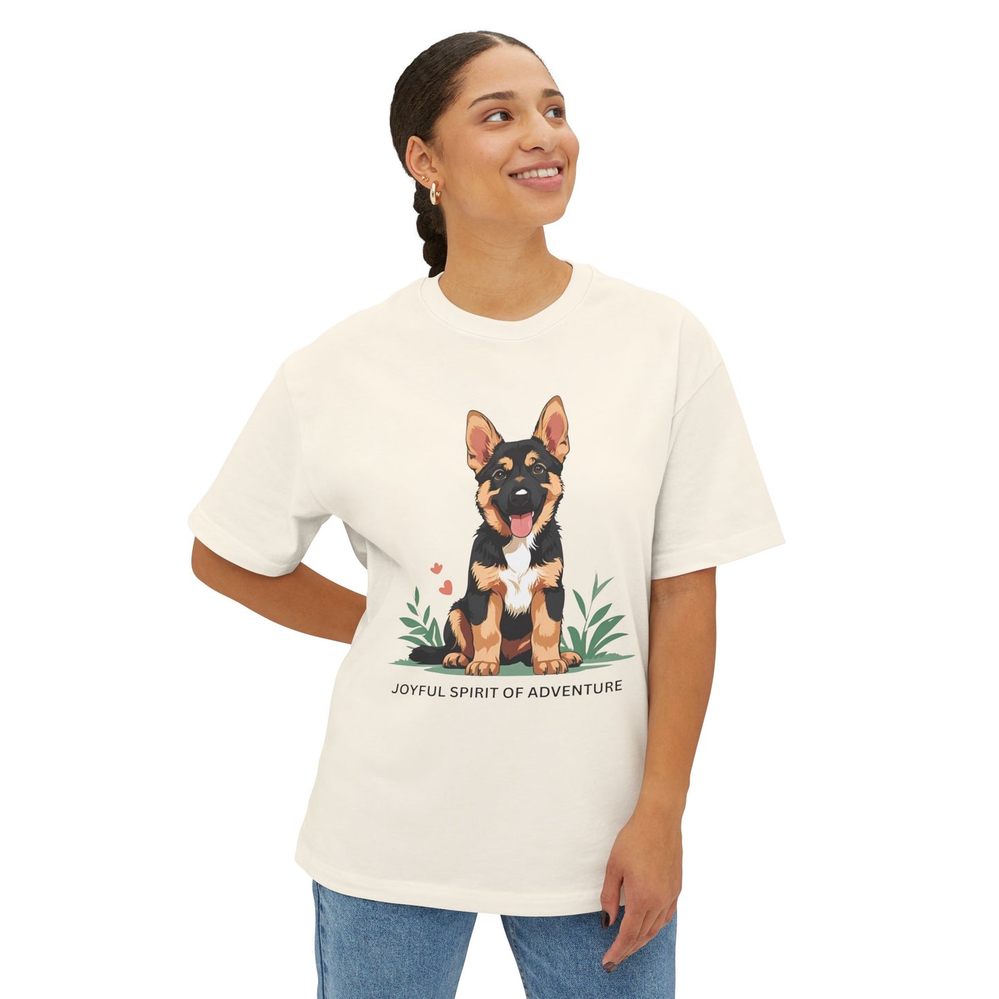 Joyful Spirit of Adventure German Shepherd Puppy Tee | Unisex Oversized Boxy T-Shirt, Pet Lover Gift, Animal Lover Apparel, Gift for Dog Owners