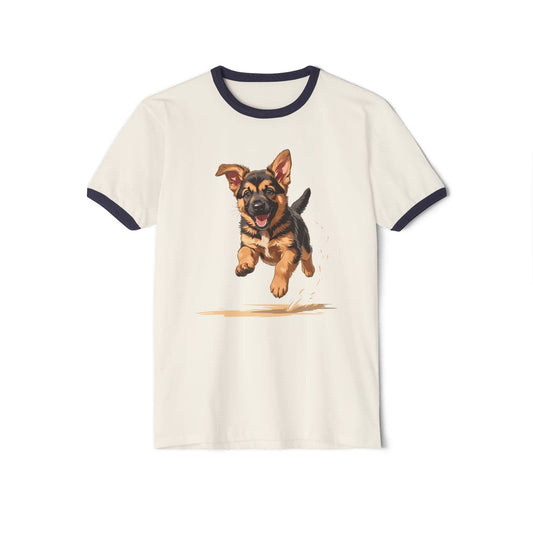Adorable Puppy Ringer T-Shirt, Dog Lover Gift, Unisex Cotton Tee, Pet Parent Apparel, Casual Wear, Birthday Gift