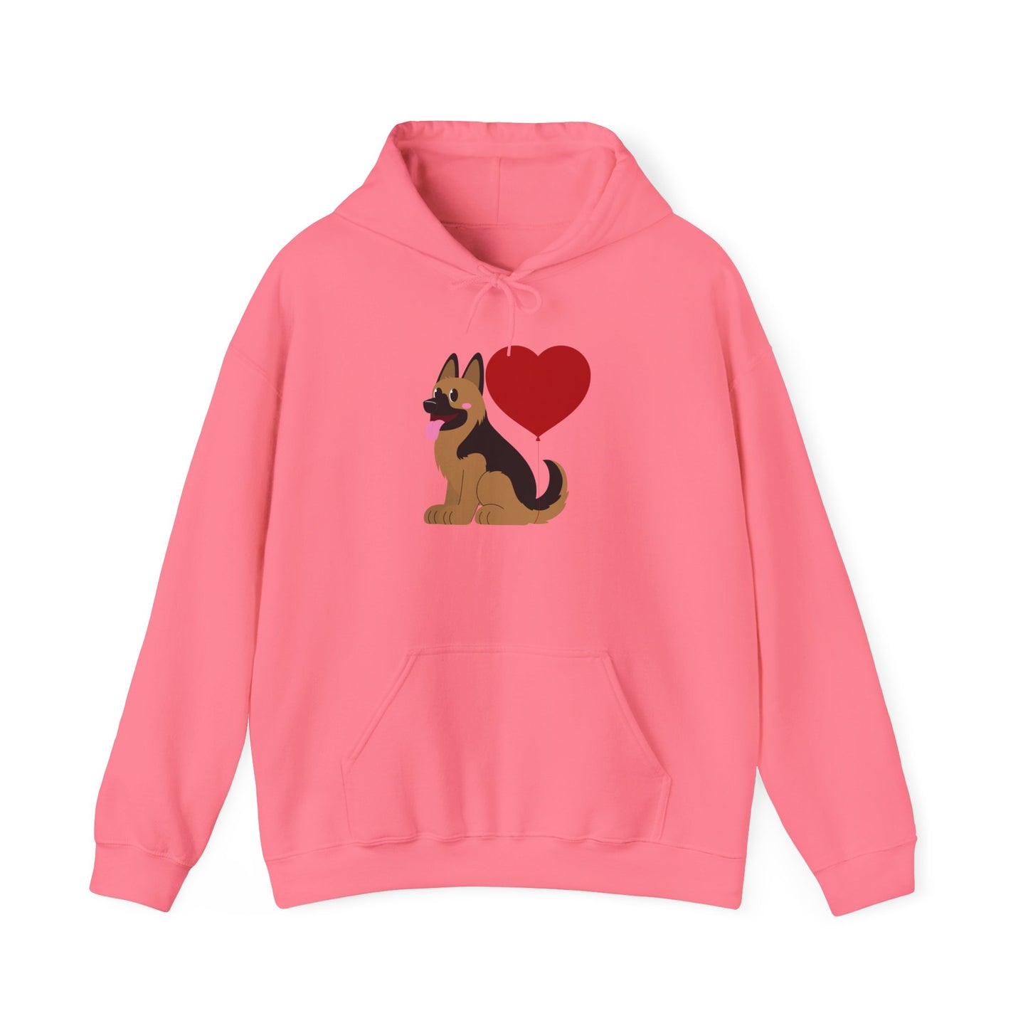 Unisex Dog Lover Hoodie With a Graphic of German Shepherd Puppy and Heart Shaped Balloon Attached With Tail