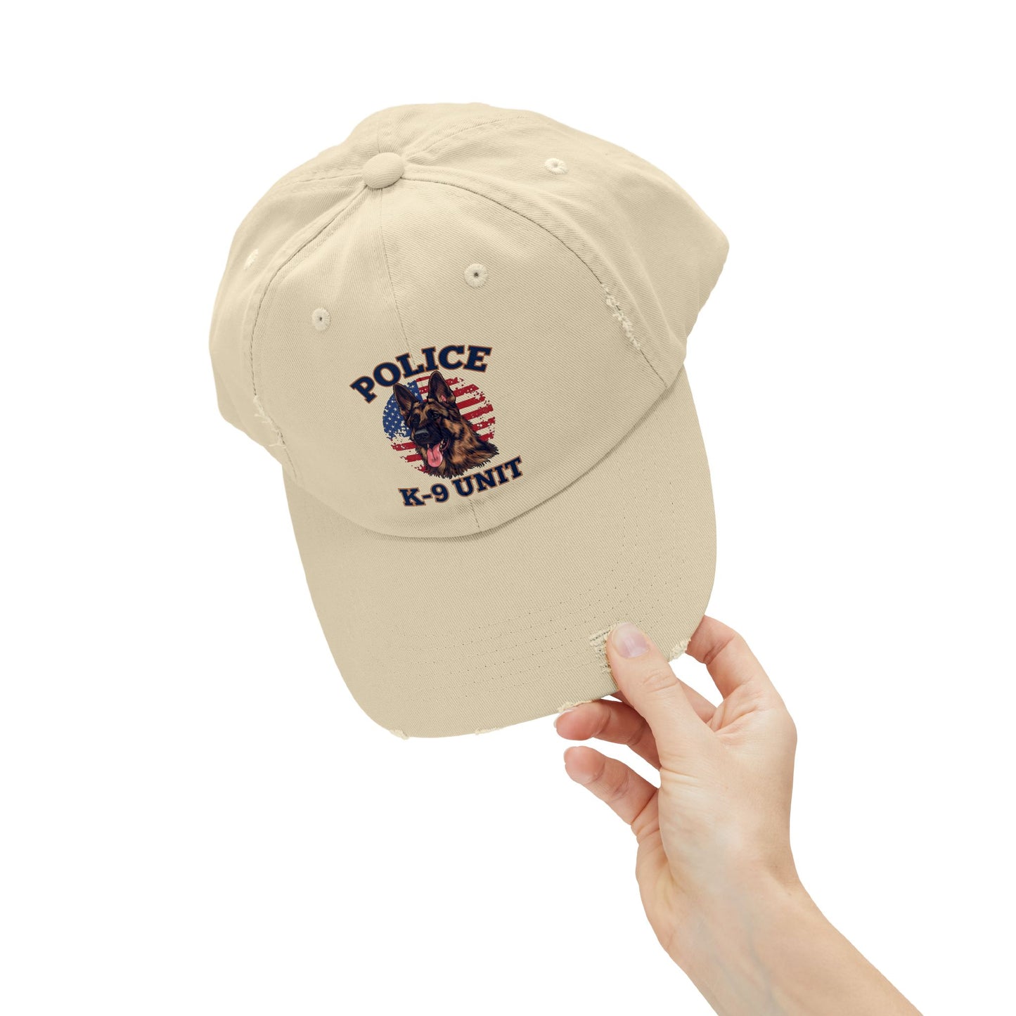 Patriotic Police K-9 Unit Cap Featuring German Shepherd, Vintage Distressed Style Hat