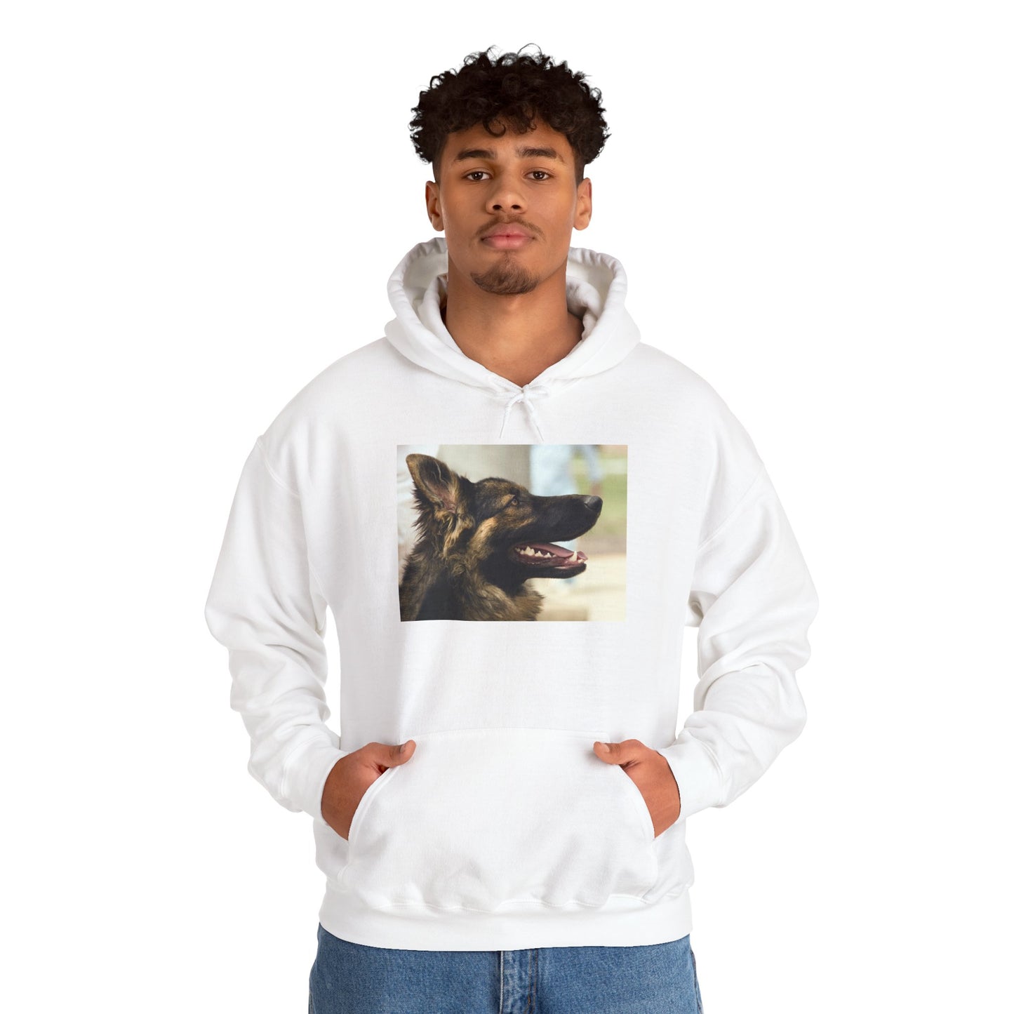 A Unisex Hoodie With Close Up of Working German Shepherd Mouth Opened