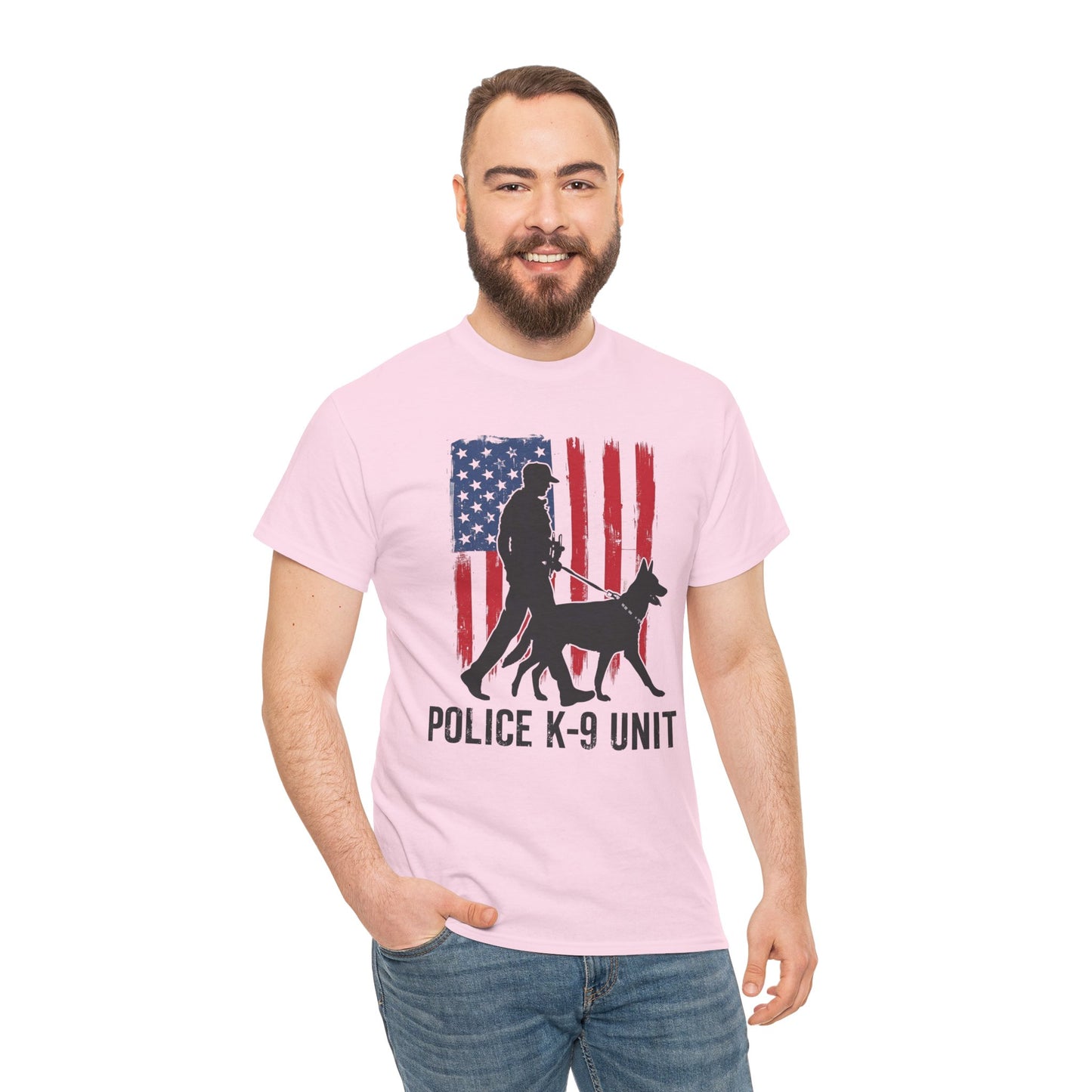 Patriotic Police K-9 Unit Heavy Cotton Tee, Unisex Cotton Shirt for Dog Lovers, Law Enforcement Apparel, Gifts for Police Officers