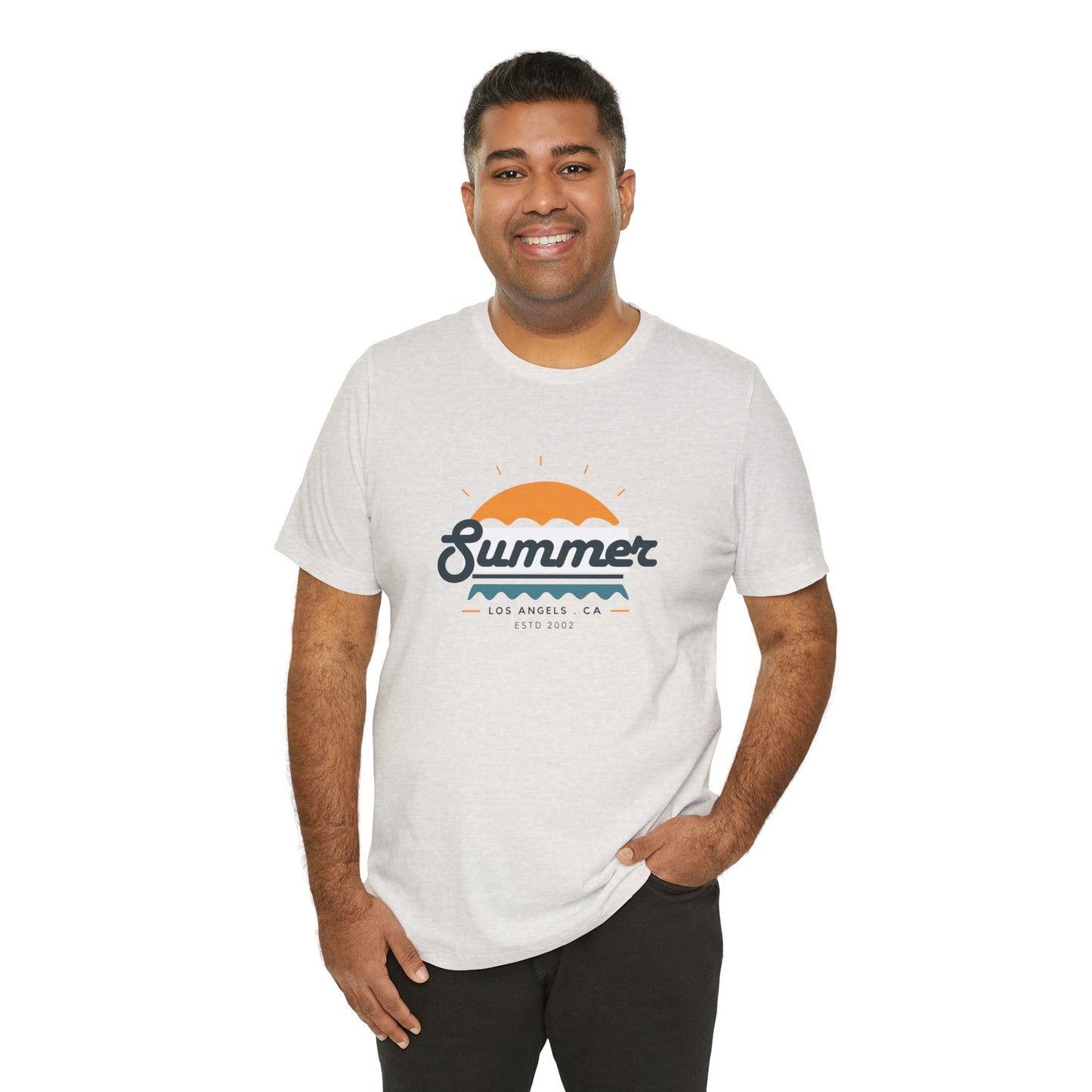 Summer Vibes Unisex Jersey Short Sleeve Tee, Beach Shirt, Casual Summer Wear, Gift for Friends, Coastal Adventure Top, LA Style Tee
