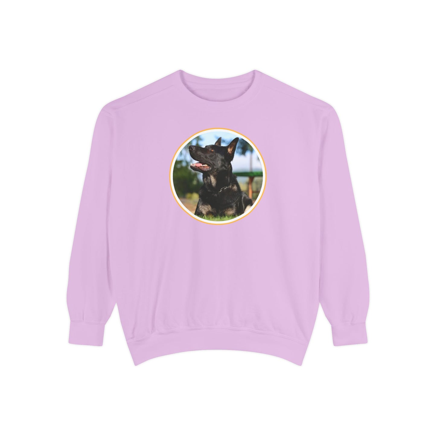 Unisex Dog Lover Sweatshirt With Close Up of Bicolor German Shepherd Inside Round Shape