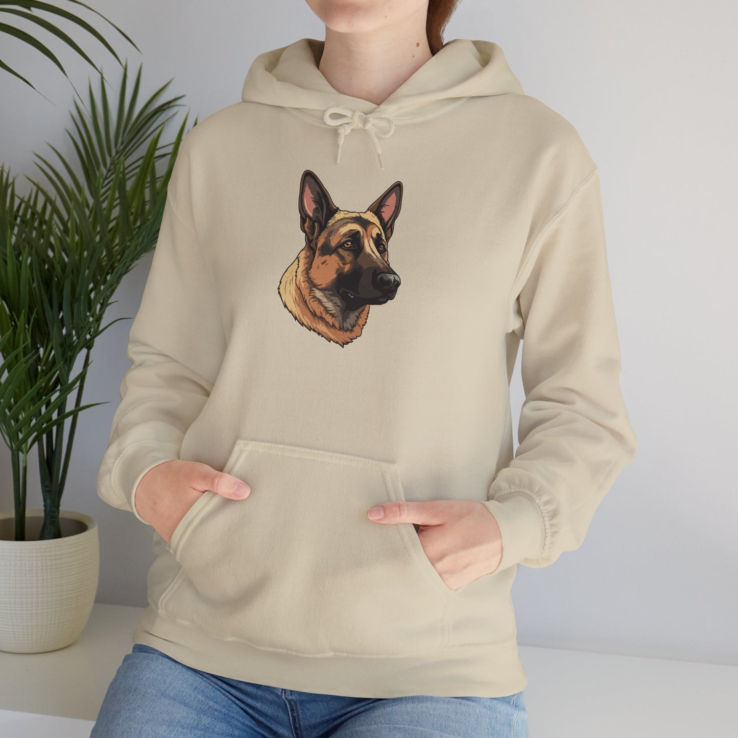 Unisex Dog Lover Hoodie With a Close Up Graphic of Serious German Shepherd