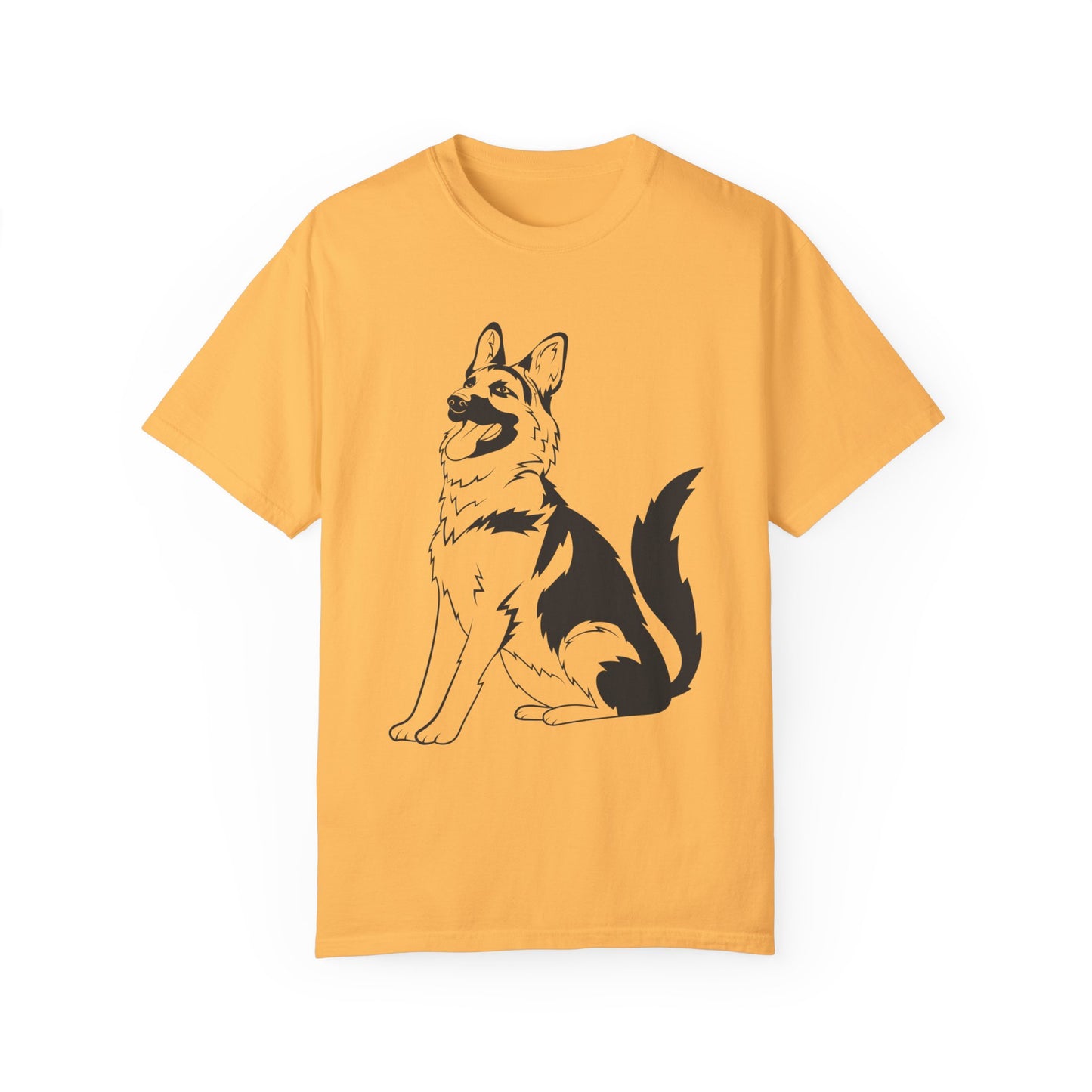Unisex Dog Lover T-Shirt With a Graphic of Black and Transparent German Shepherd Sloppily Sitting