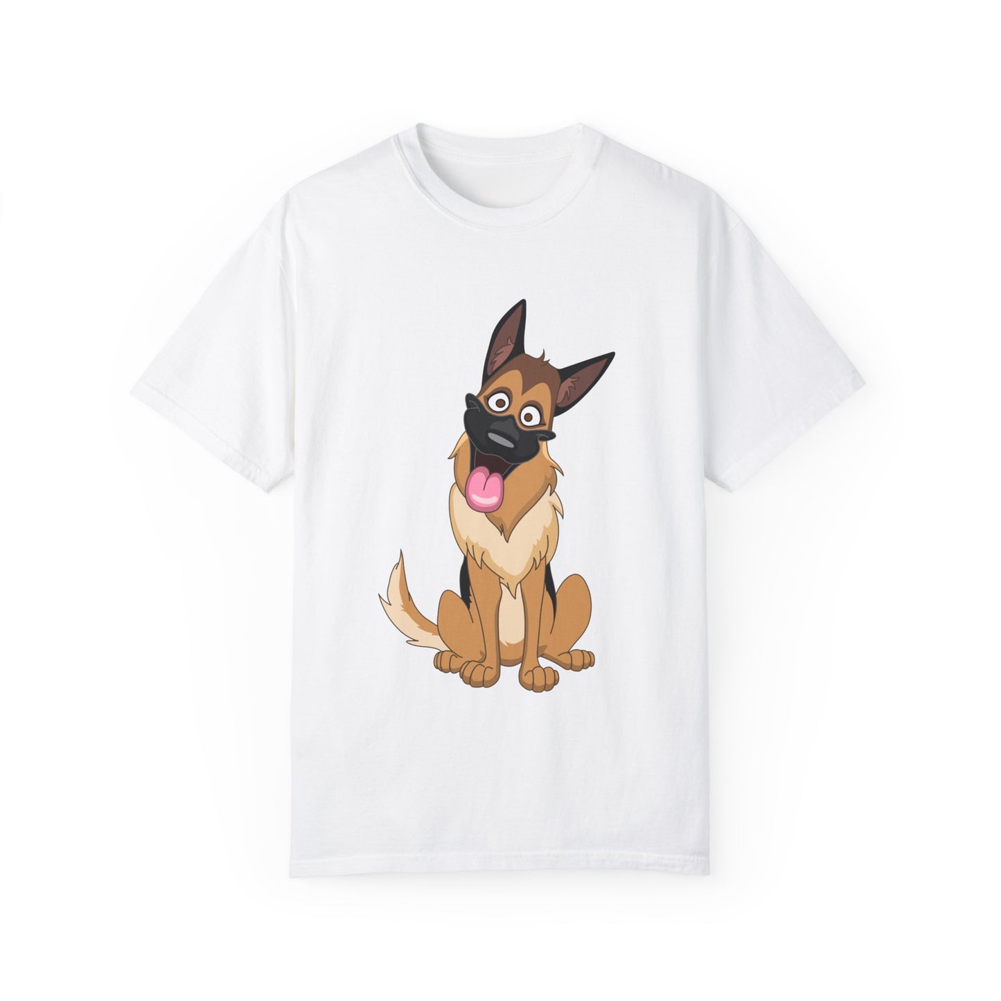 Unisex Dog Lover T-Shirt With Funny Cartoon of Tan Color German Shepherd