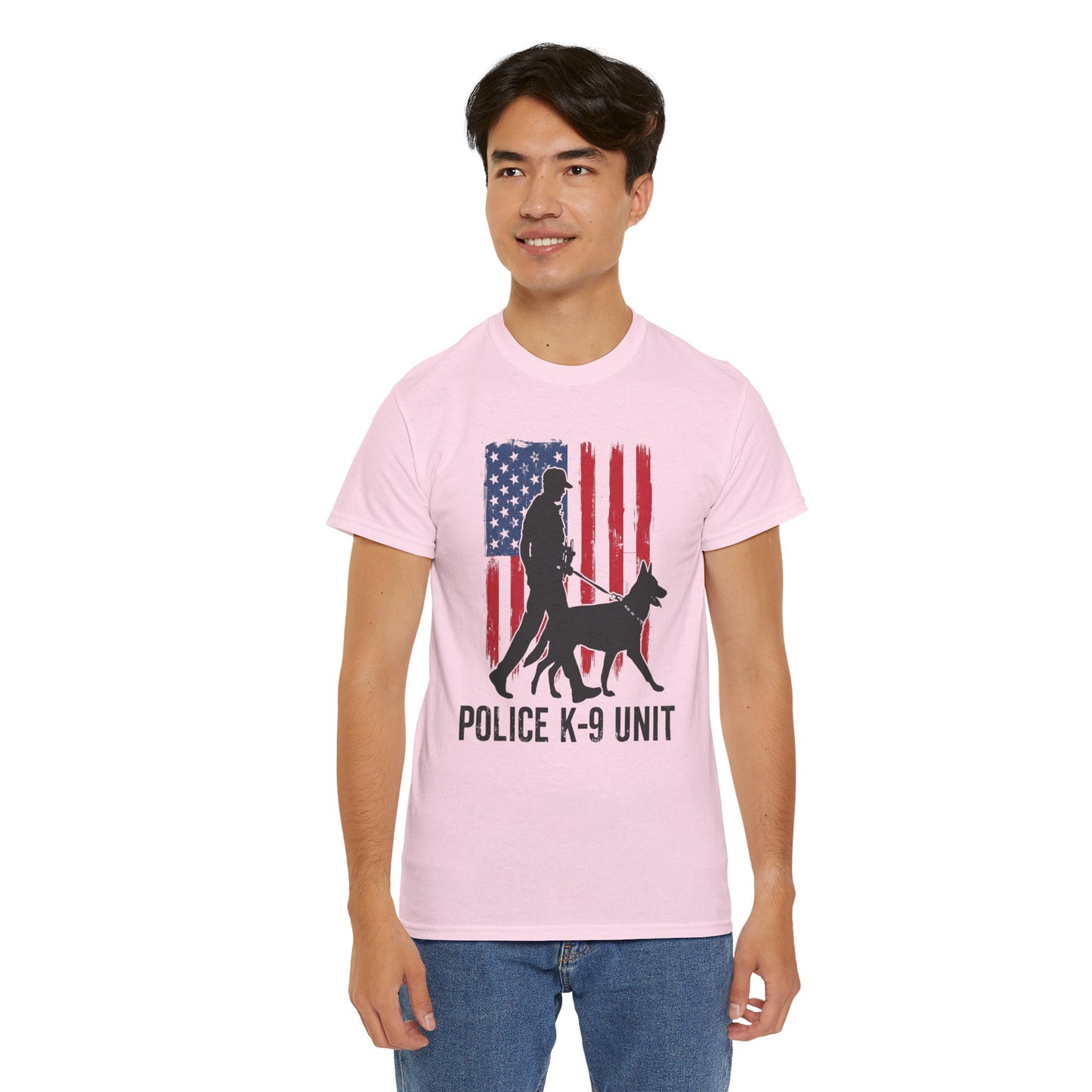 Patriotic Police K-9 Unit Heavy Cotton Tee, Unisex Cotton Shirt for Dog Lovers, Law Enforcement Apparel, Gifts for Police Officers