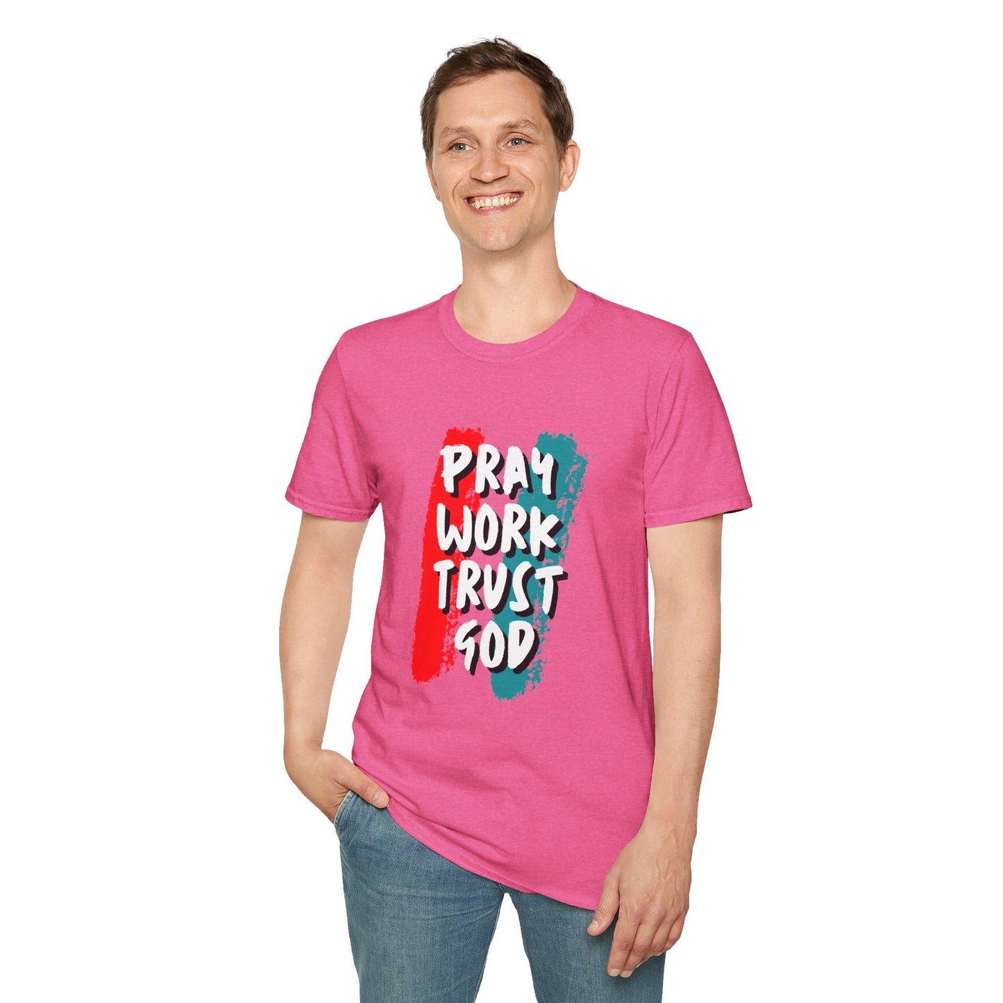 Inspiration Unisex T-Shirt - Pray, Work, Trust God, Motivational Tee, Faith-Based Apparel, Casual Wear, Gift for Believers, Christian Clothing