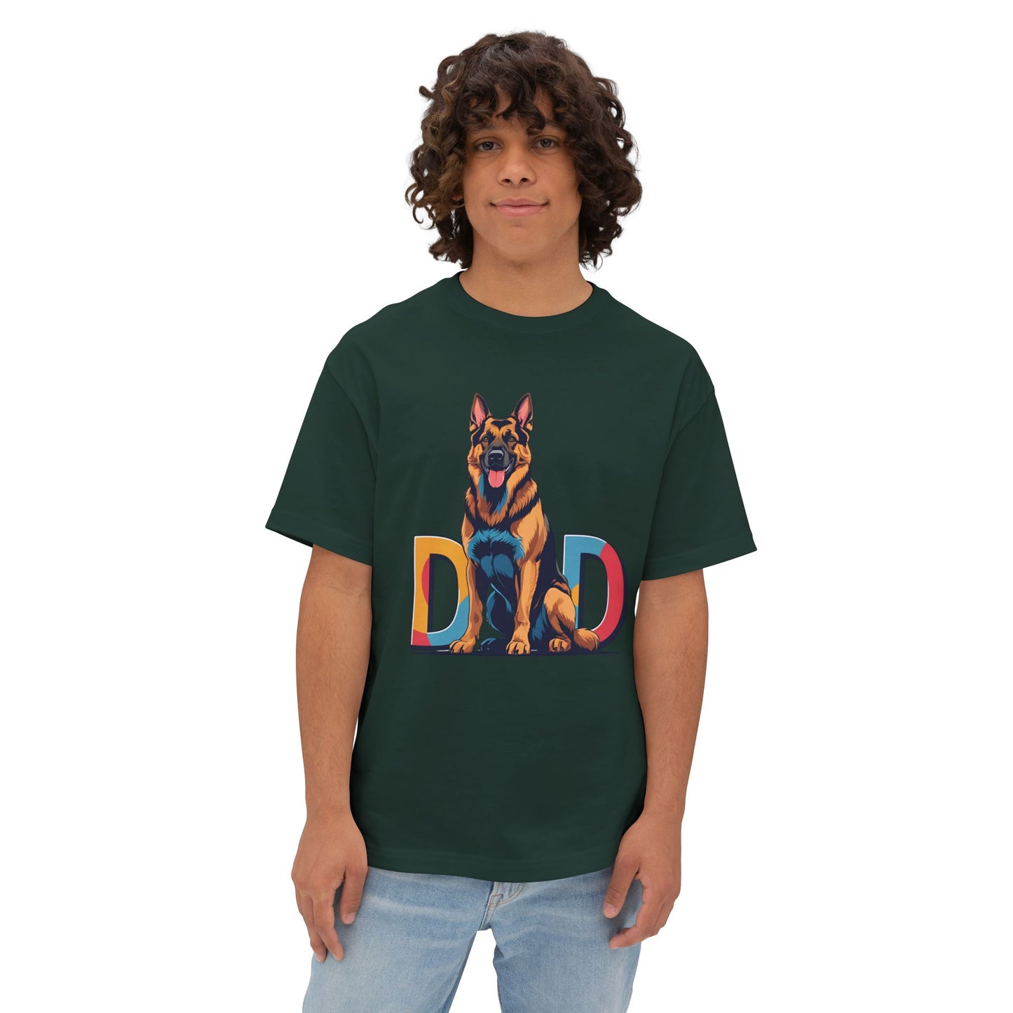 German Shepherd Dad Unisex Oversized Boxy Tee, Dog Lover Gift, Pet Portrait Shirt, Casual Streetwear, Animal Lover Apparel