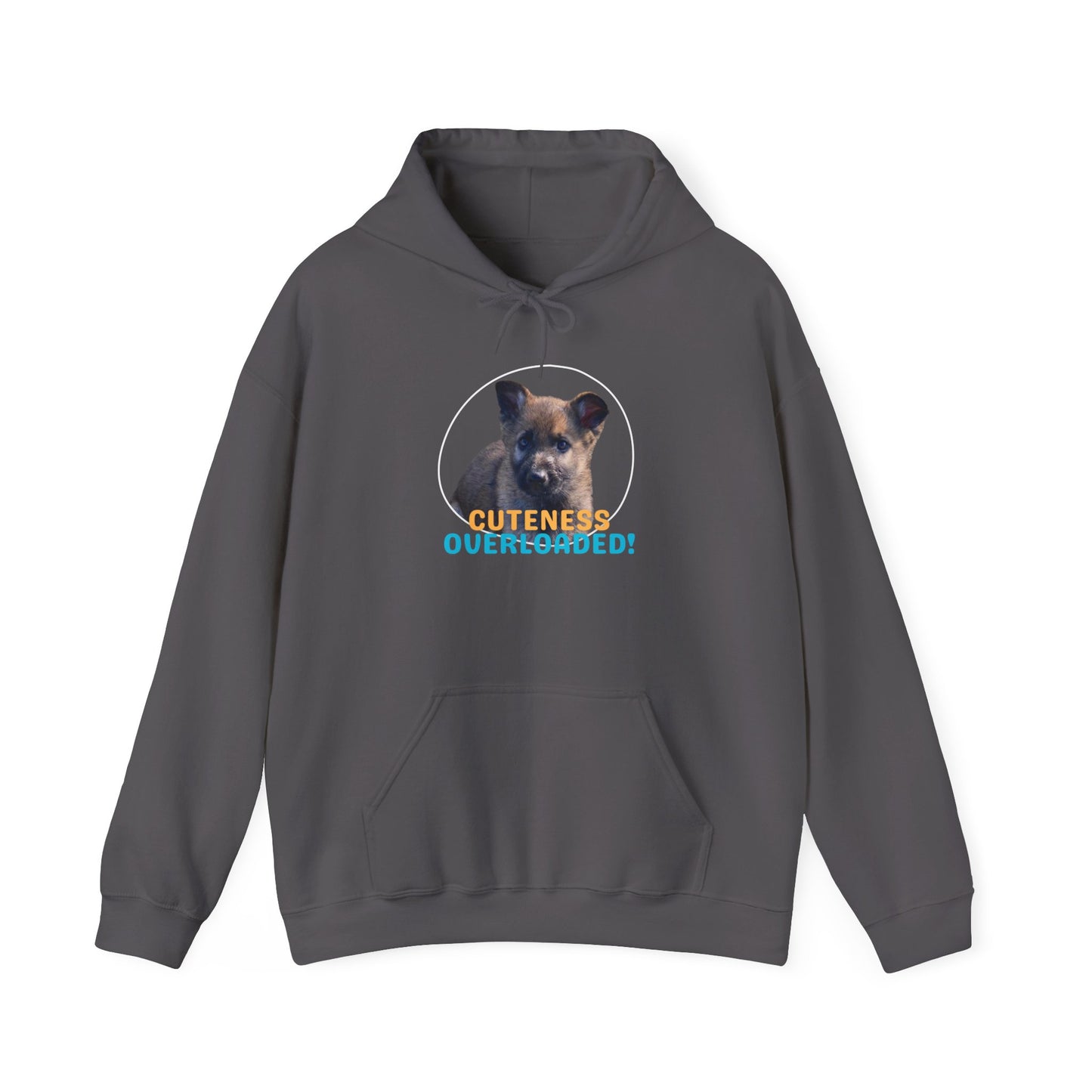 Unisex Dog Lover Hoodie With Cute Sable German Shepherd Puppy and Caption Cuteness Overloaded