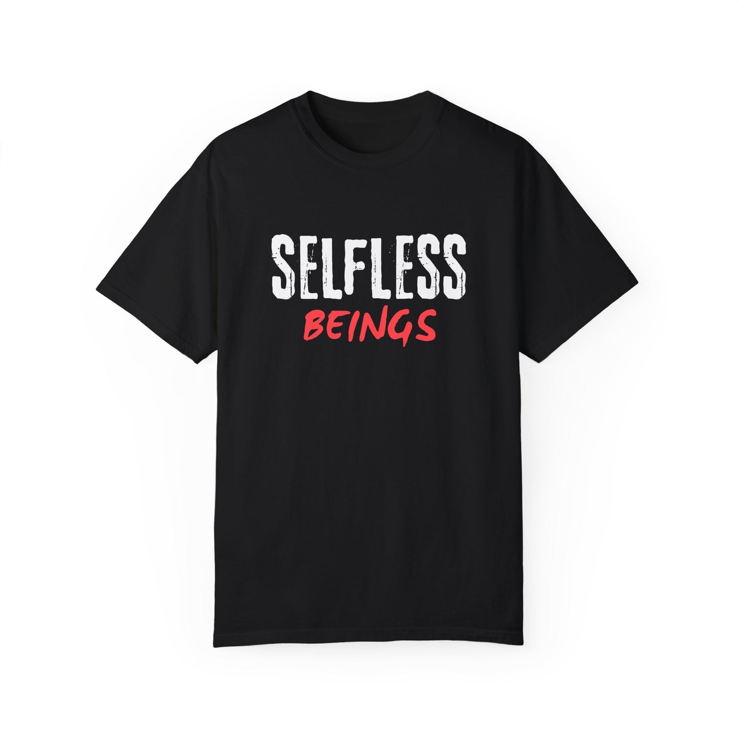 Unisex Dog Lover T-Shirt With Text "Selfless Beings" Designed Using White and Red Effect