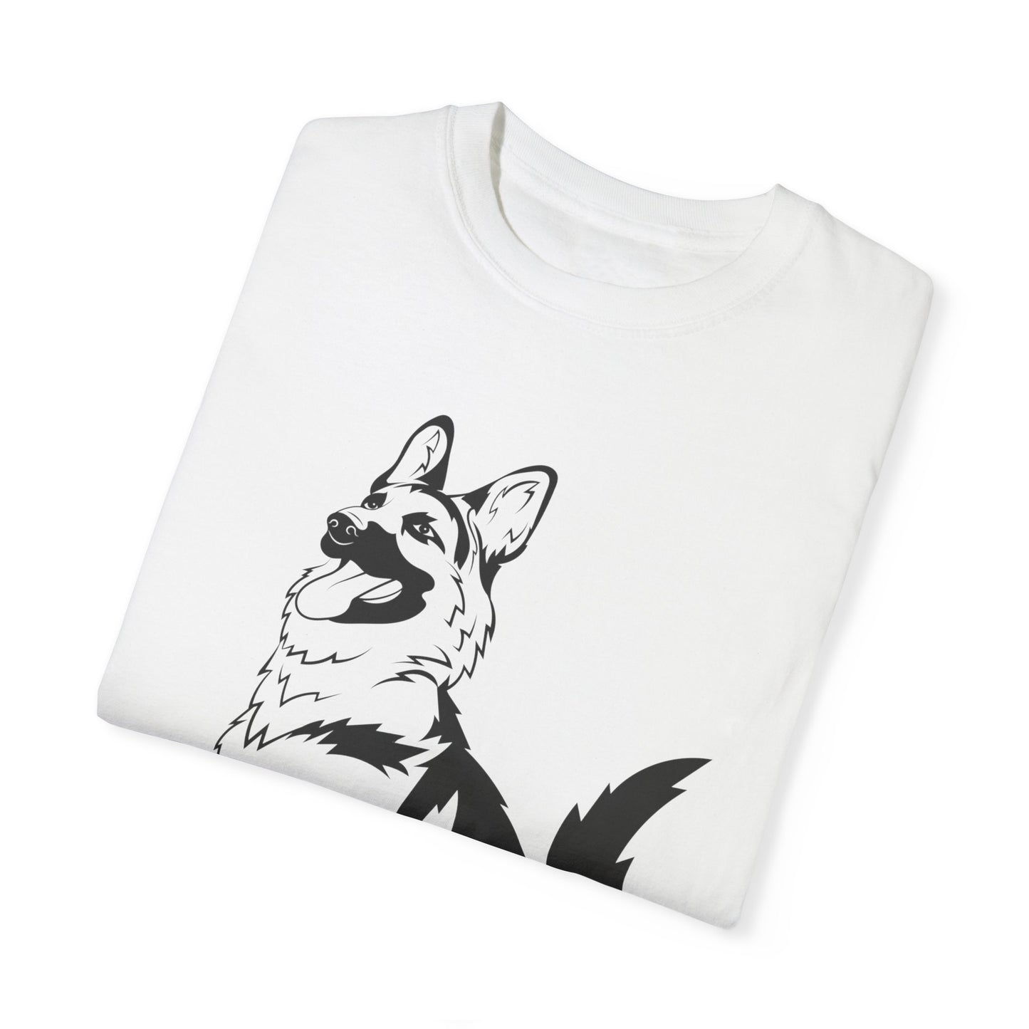 Unisex Dog Lover T-Shirt With a Graphic of Black and Transparent German Shepherd Sloppily Sitting