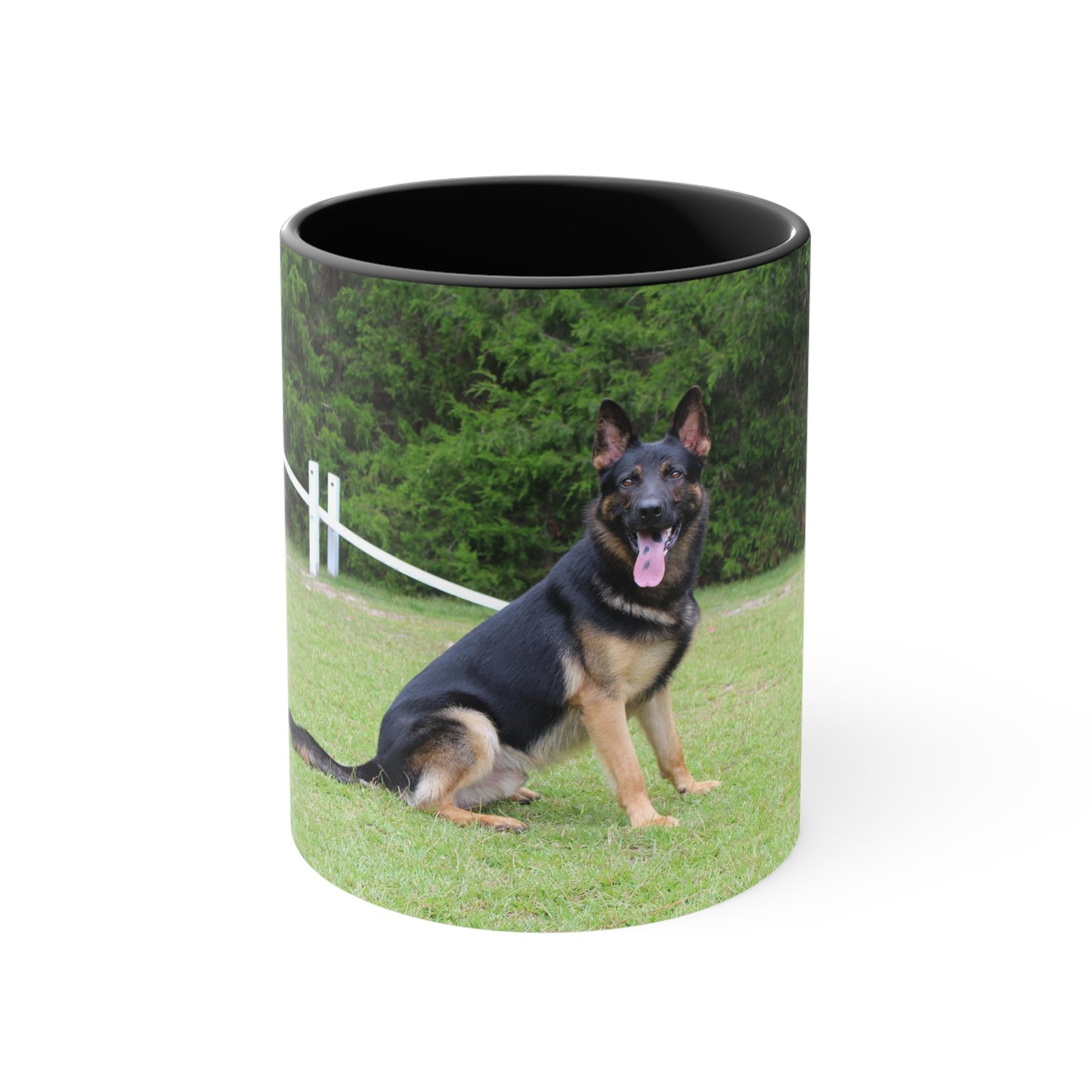 Accent Dog Lover Ceramic Mug With a Huge Working Line German Shepherd Sloppily Sitting Leaving Tongue Out