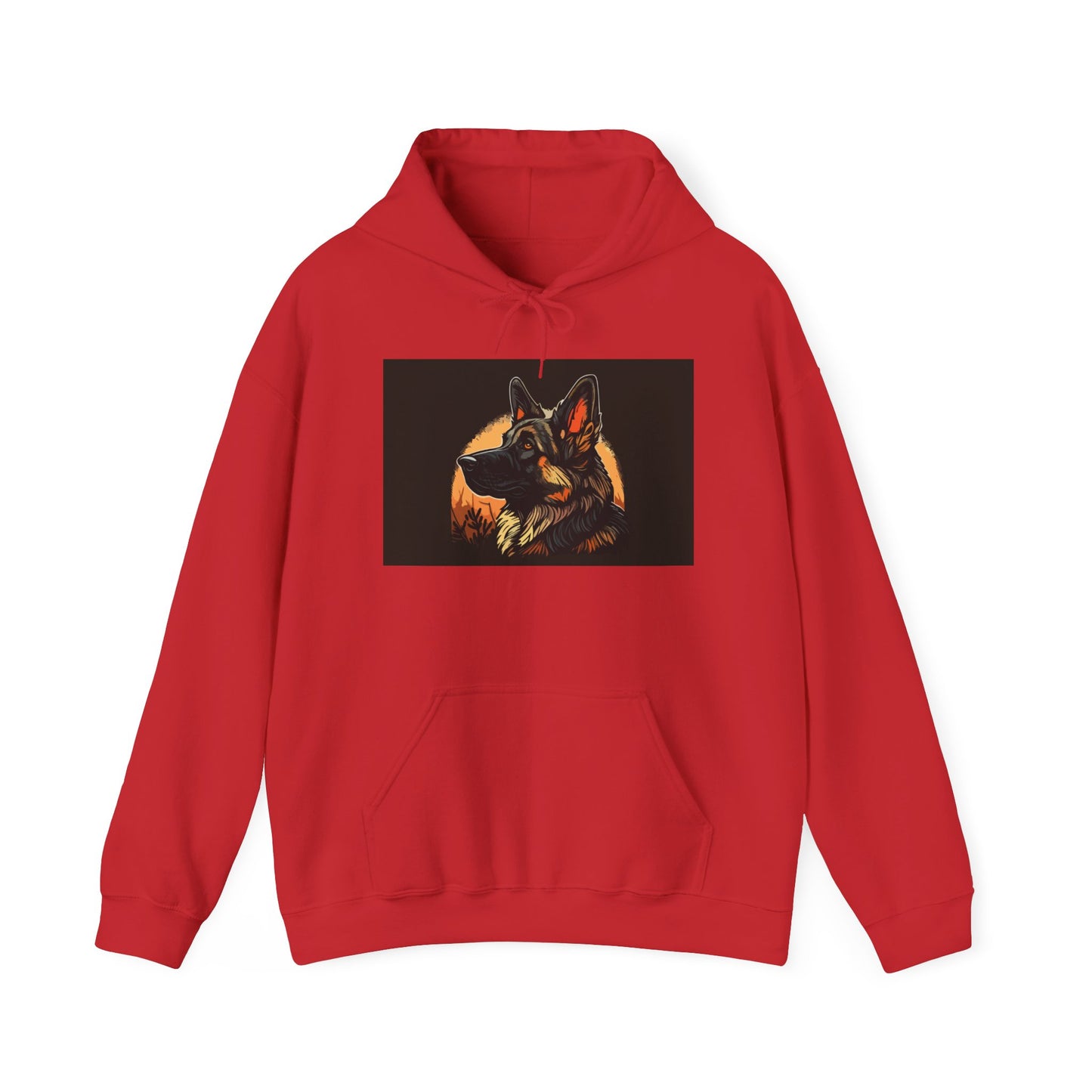 Unisex Dog Lover Hoodie With a Close Up Graphic of a German Shepherd In Front of Moon