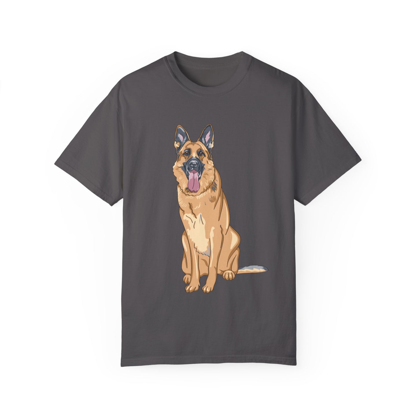 Unisex Dog Lover T-Shirt With Graphic of Giant German Shepherd Sloppily Sitting Leaving Tongue Out