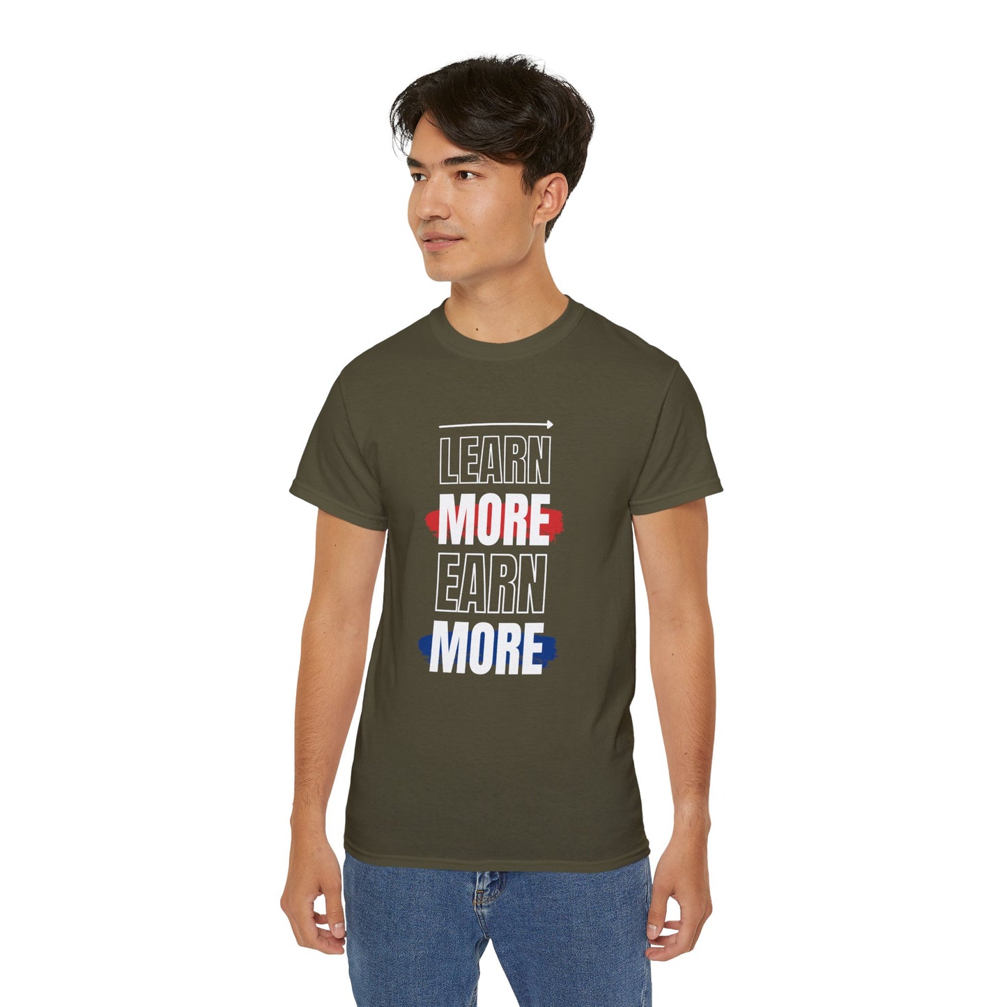 Learn More Earn More Unisex Cotton Tee | Motivational T-Shirt for Growth | Perfect Gift for Students, Entrepreneurs, Graduates, Casual Wear