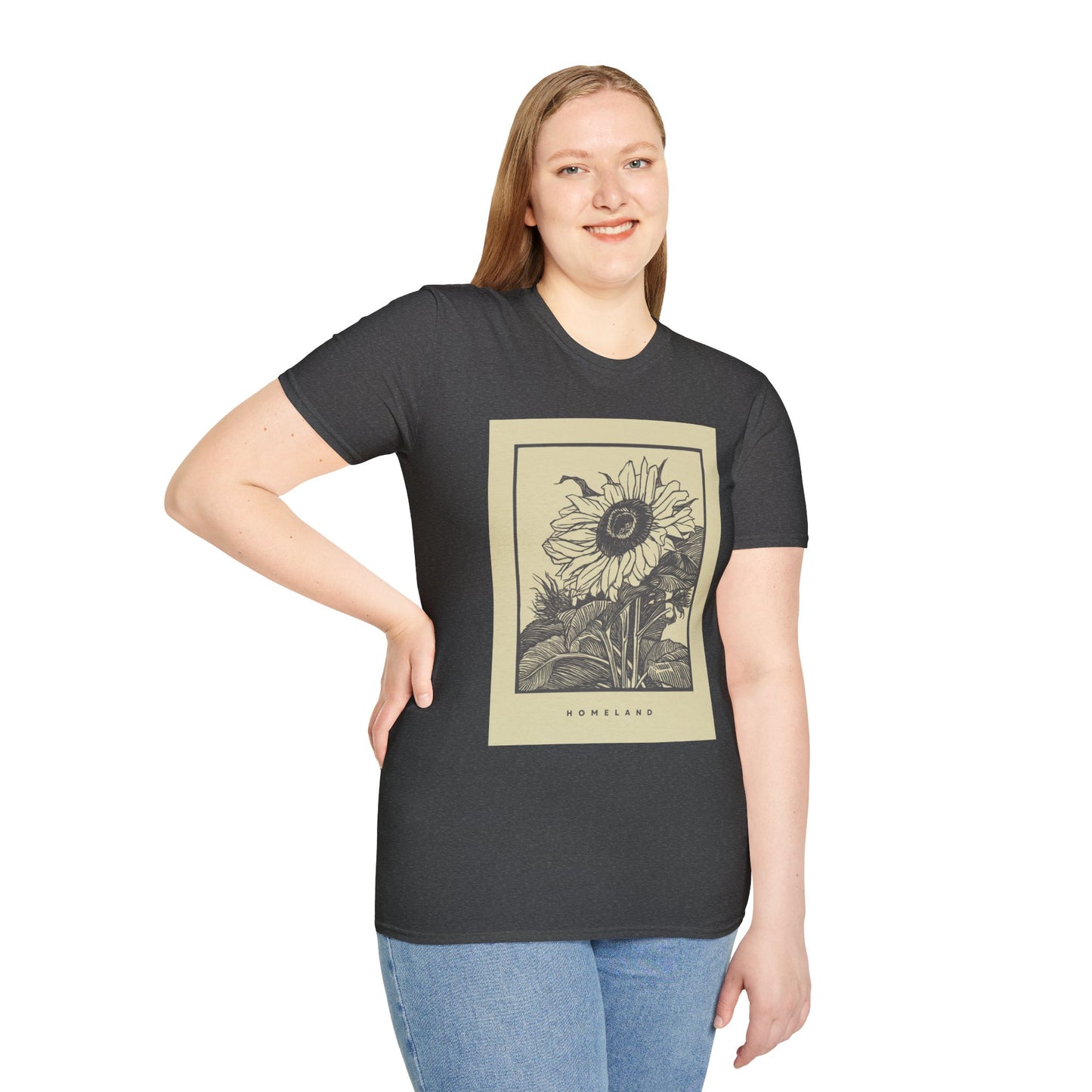Vintage Sunflower Unisex T-Shirt, Softstyle Tee, Casual Wear, Nature Lover Gift, Summer Fashion, Homelands Design