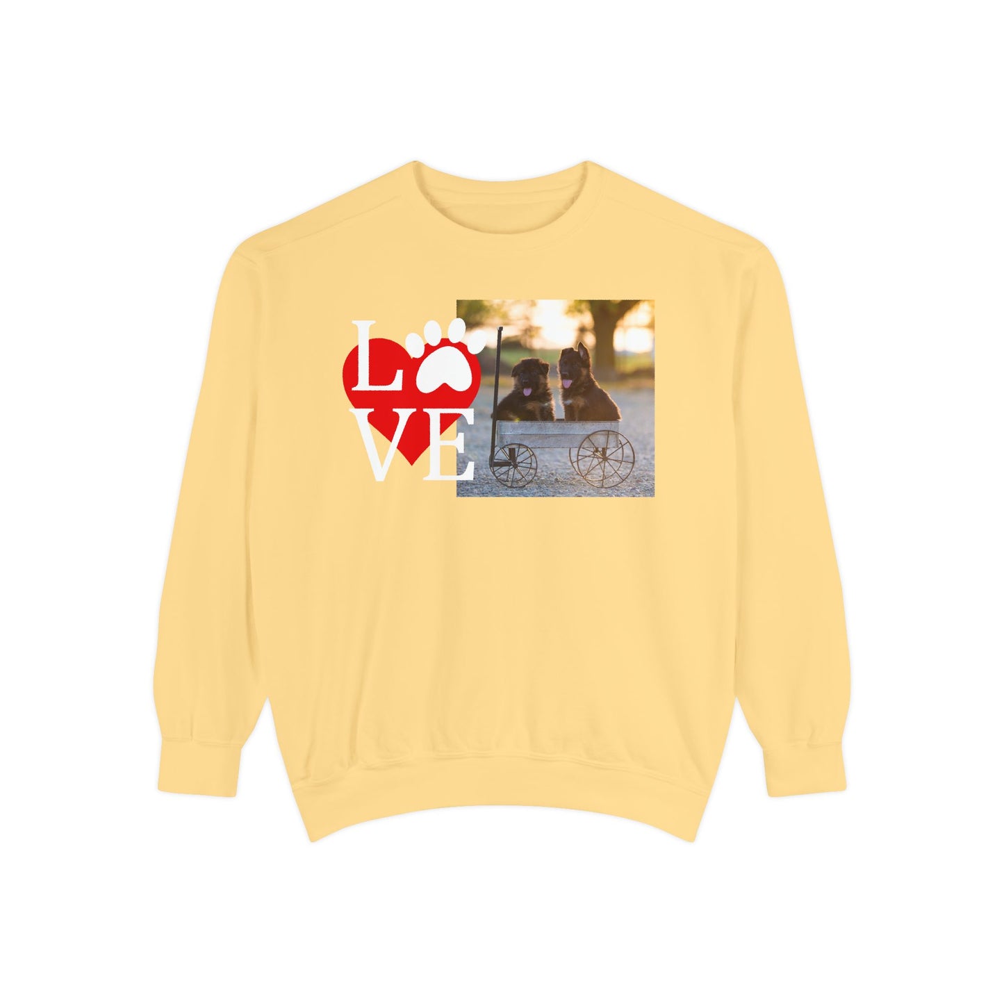 Love Paw Unisex Garment-Dyed Sweatshirt - Cozy Pet Apparel for Animal Lovers