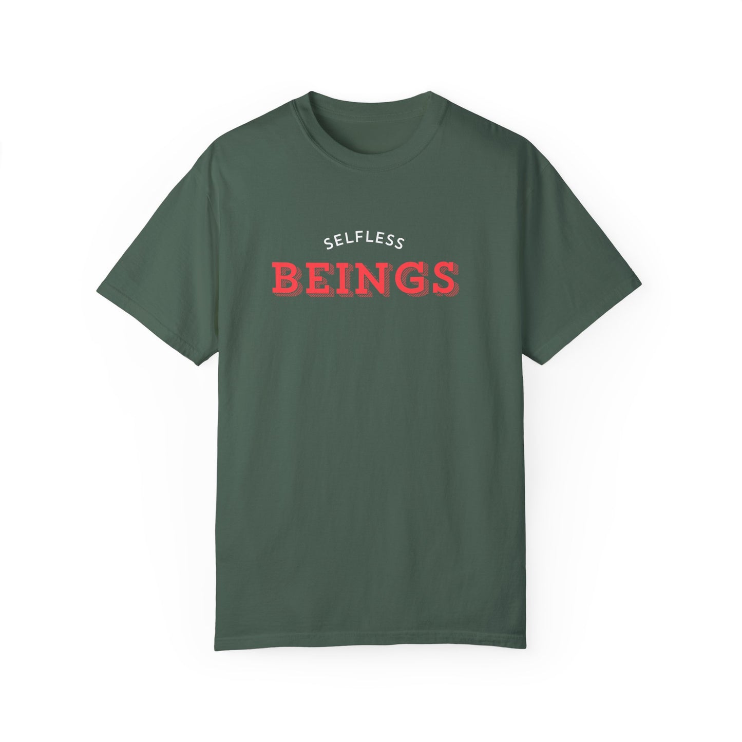 Unisex Dog Lover T-Shirt With Text "Selfless Beings" Designed in Red and White Style
