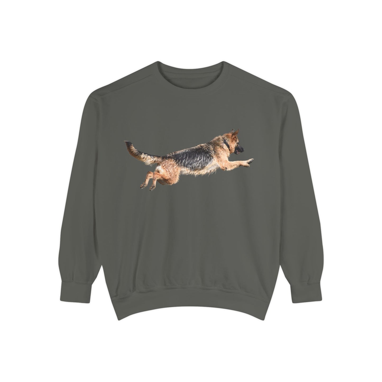Unisex Dog Lover Sweatshirt With a Wet German Shepherd Jumping in the Air
