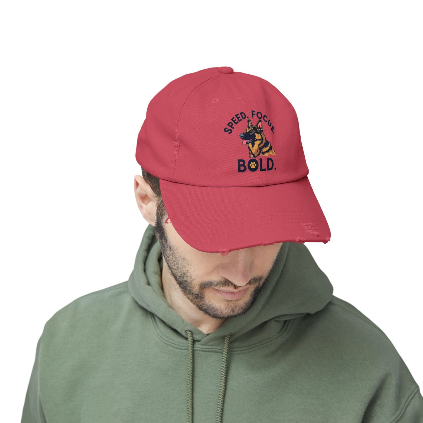 Speed Focus Bold German Shepherd Agility Distressed Hat, Dog Lover Gift, Casual Fashion Accessory, Summer Style, Outdoor Fun
