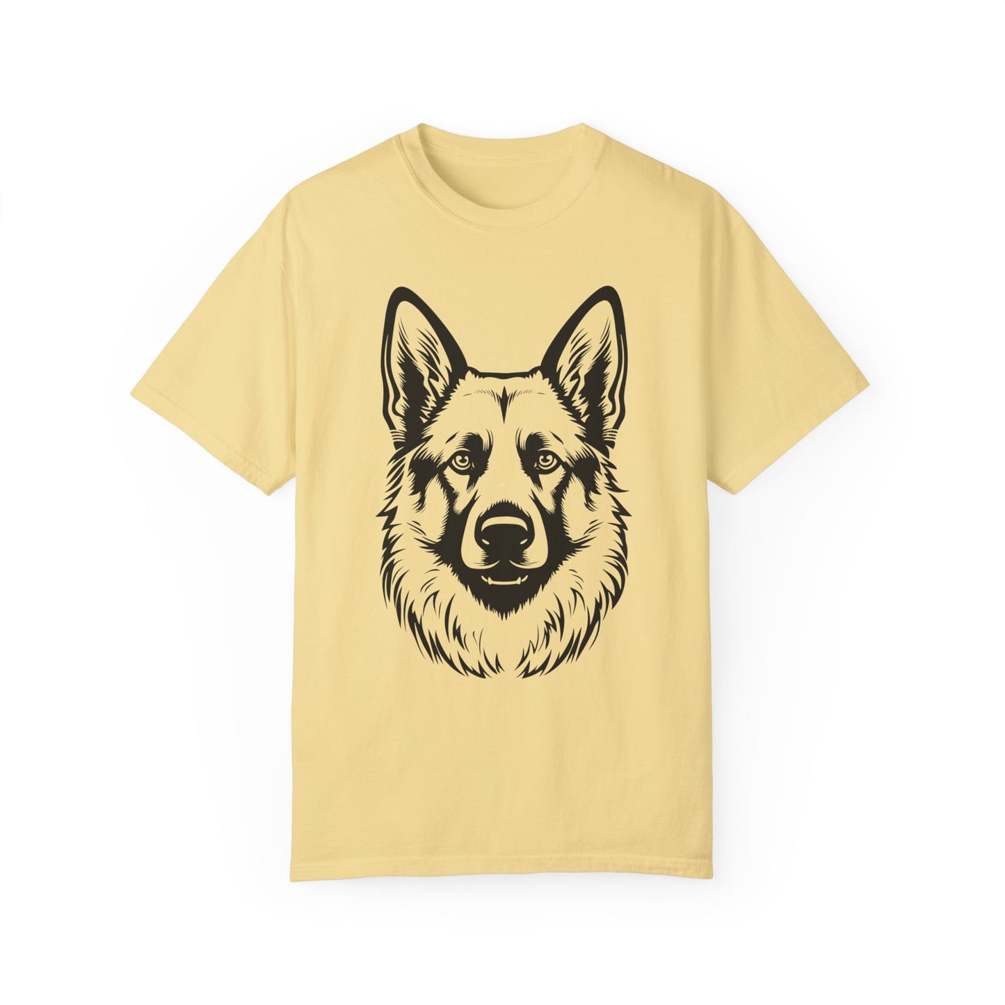 Unisex Dog Lover T-Shirt With a Close Up Graphic of Black and Transparent German Shepherd