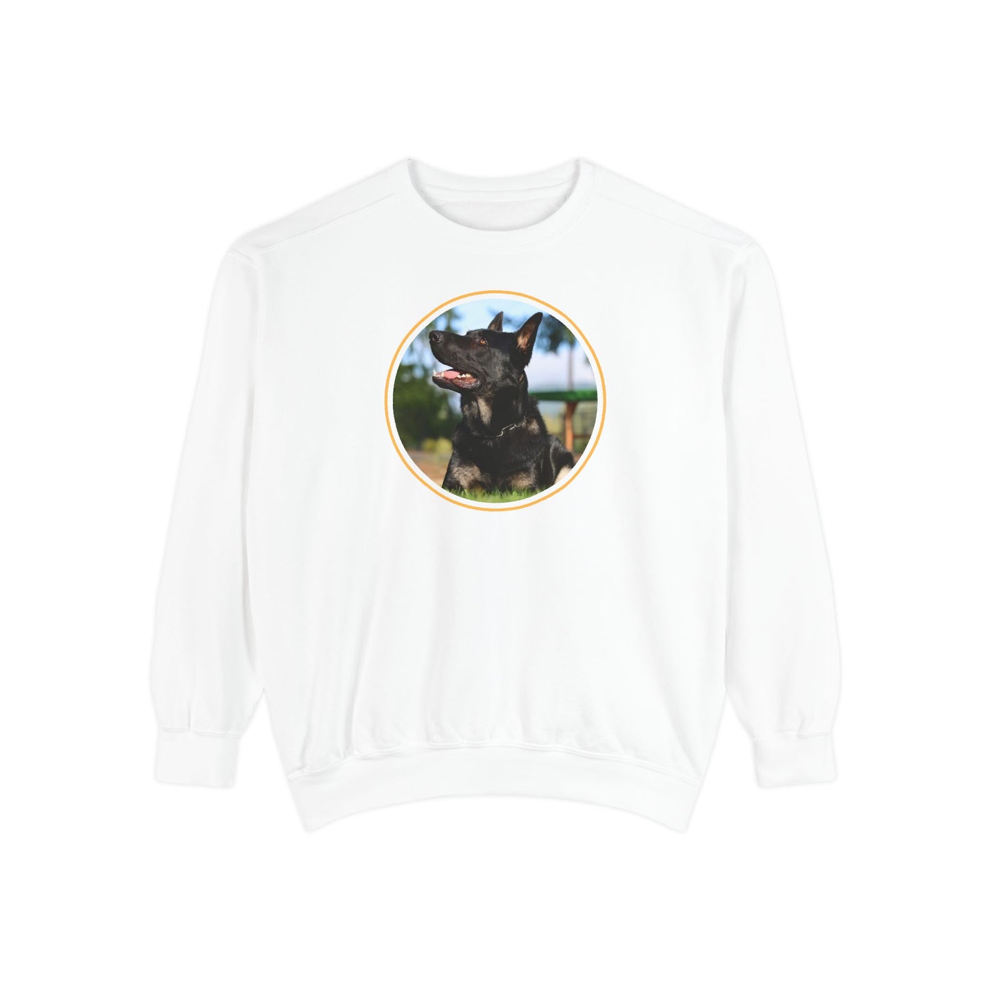 Unisex Dog Lover Sweatshirt With Close Up of Bicolor German Shepherd Inside Round Shape
