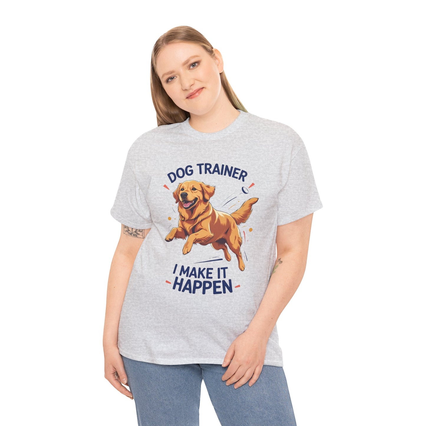 Dog Trainer Unisex Heavy Cotton Tee - I Make It Happen, Golden Retriever, Training Sessions, Gifts, Casual Wear, Animal Enthusiasts