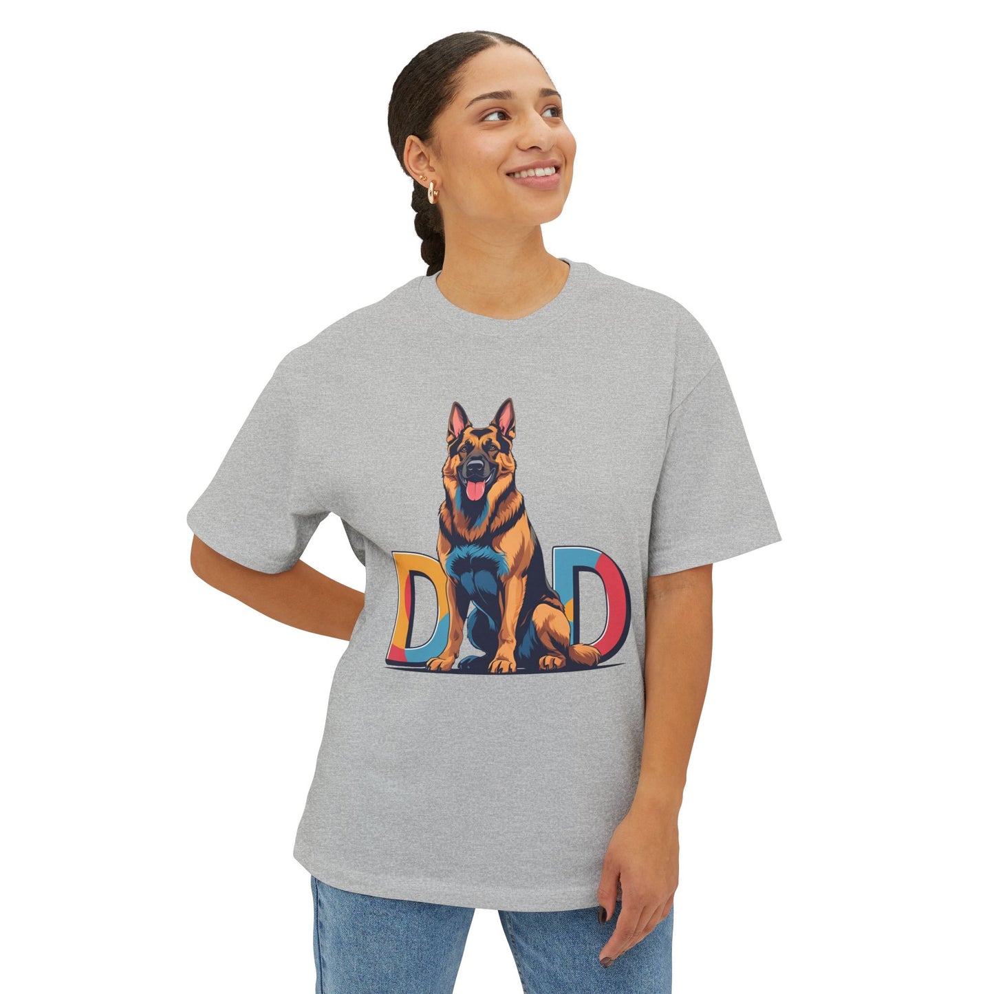 German Shepherd Dad Unisex Oversized Boxy Tee, Dog Lover Gift, Pet Portrait Shirt, Casual Streetwear, Animal Lover Apparel