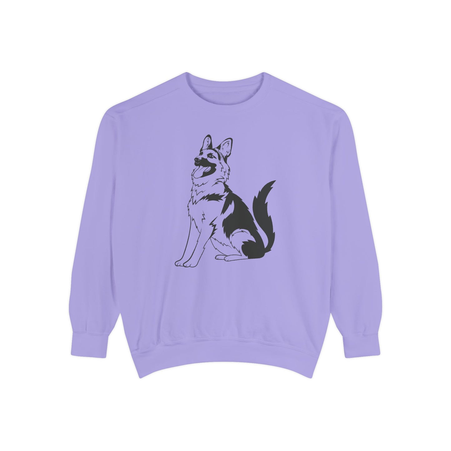 Unisex Dog Lover Sweatshirt With a Graphic of Black and Transparent German Shepherd Sloppily Sitting