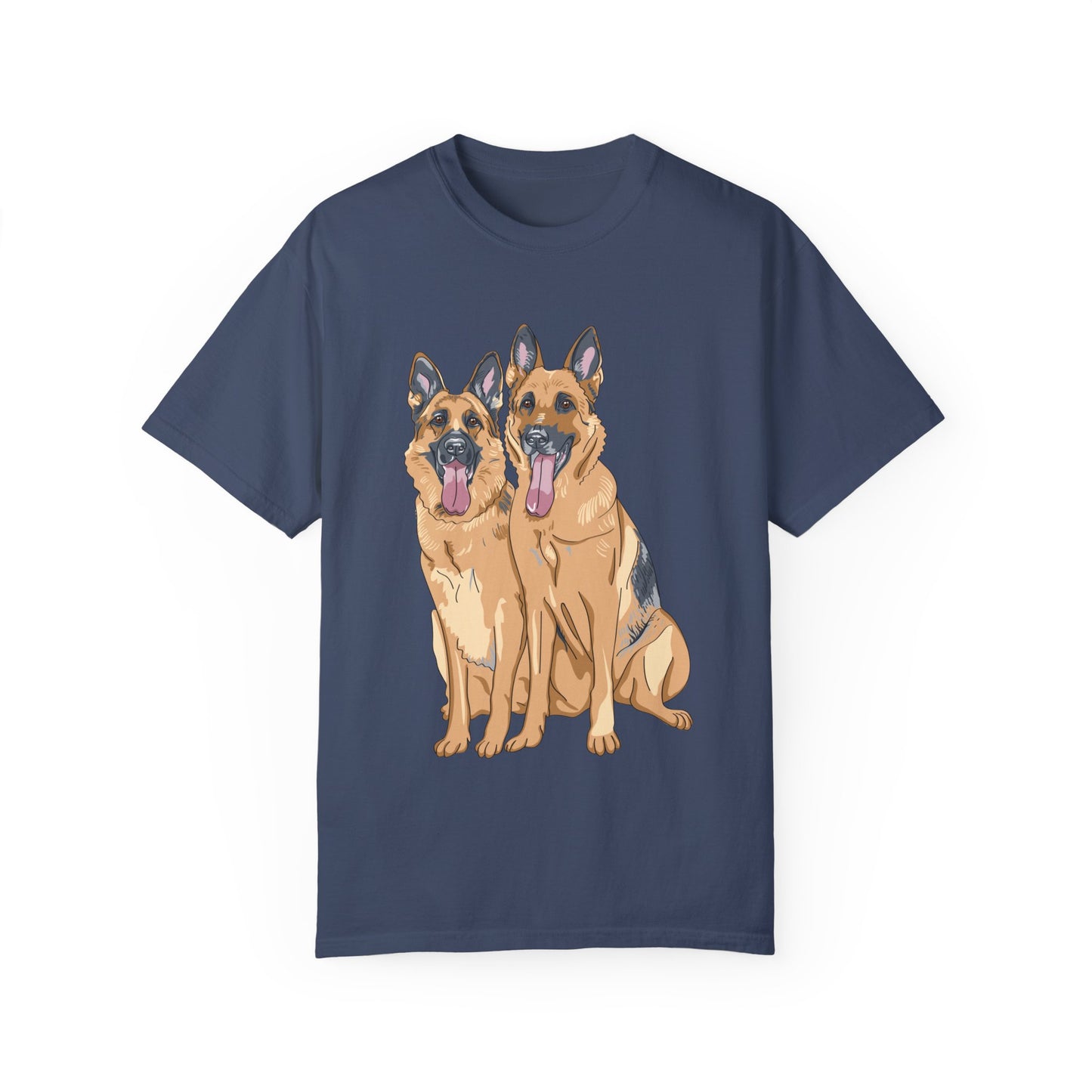 Unisex T-Shirt With Graphic of Two German Shepherds Sloppily Sitting Leaving Tongue Out