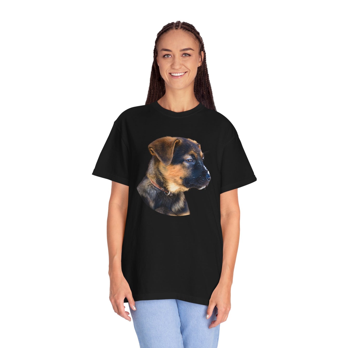 Unisex T-Shirt With Close Up Face of German Shepherd Puppy With Floppy Ears