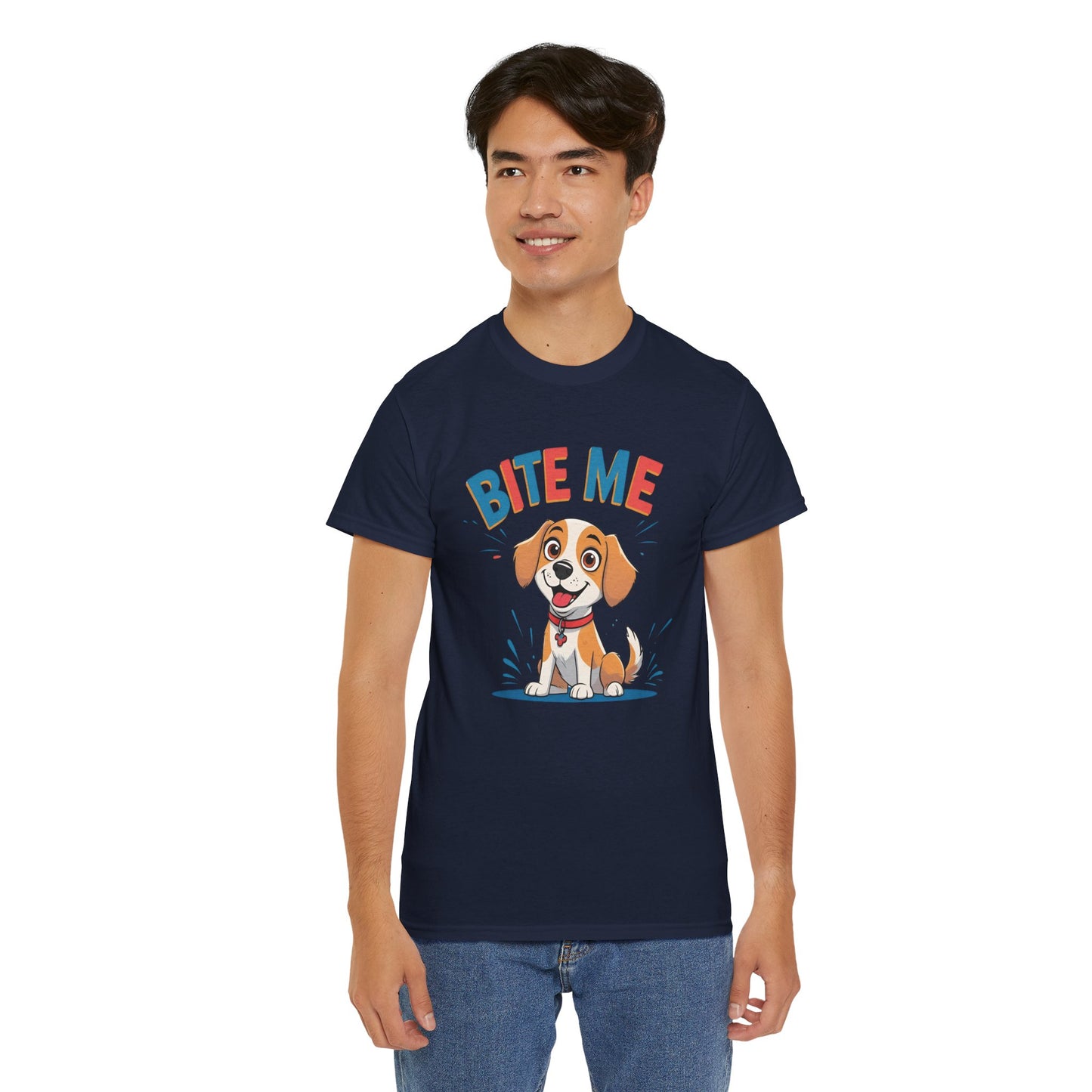 Playful Dog Lover Tee, Bite Me Unisex Cotton T-Shirt for Dog Trainers, Funny Gift for Dog Lovers, Cute Dog Apparel