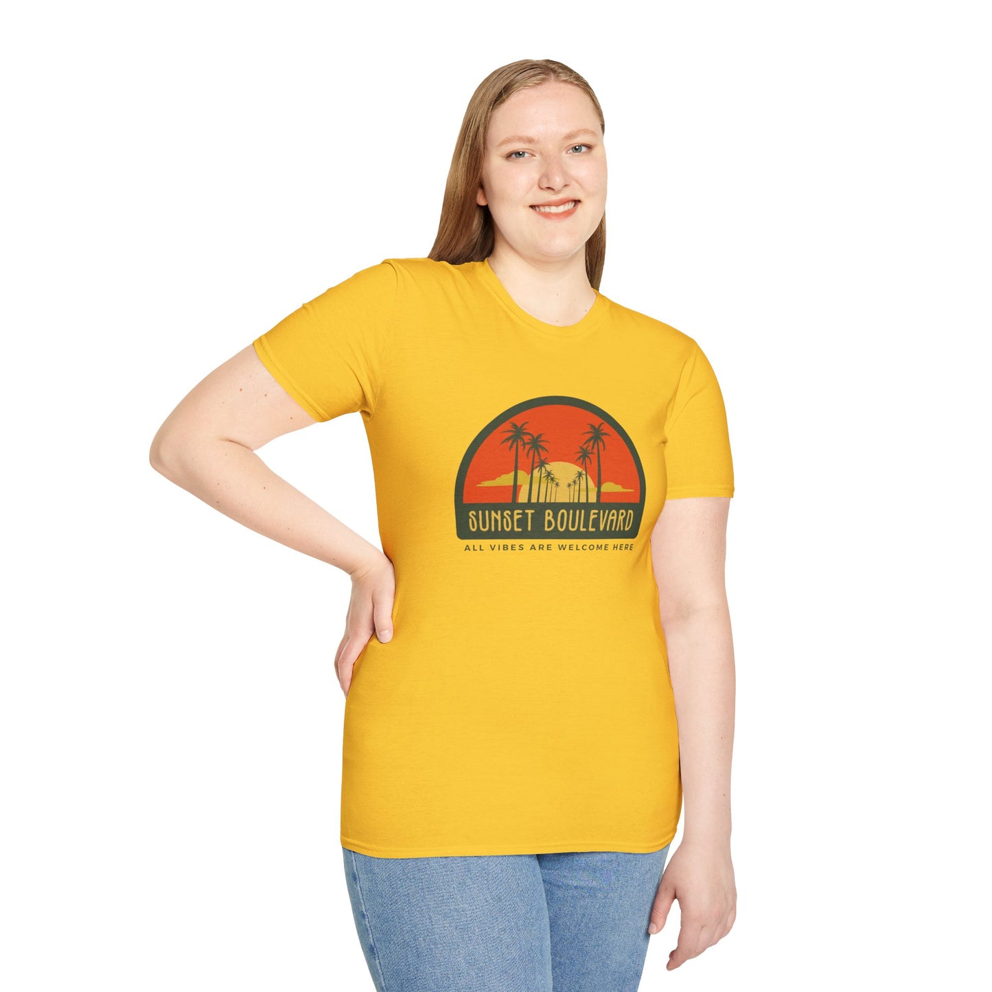 Sunset Boulevard Unisex Softstyle T-Shirt, Retro Beach Tee, Vacation Shirt, Summer Apparel, Travel Gift